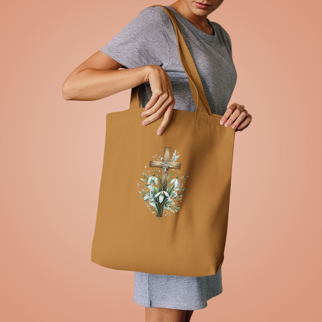 Floral Cross Cotton Tote Bag – Easter Faith Reusable Market Bag