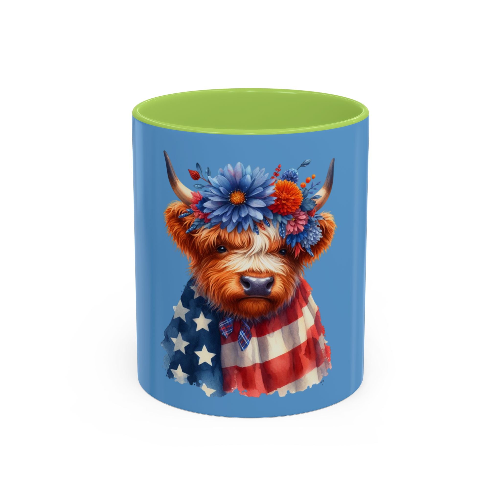 Patriotic Highland Cow Accent Coffee Mug – 11/15oz
