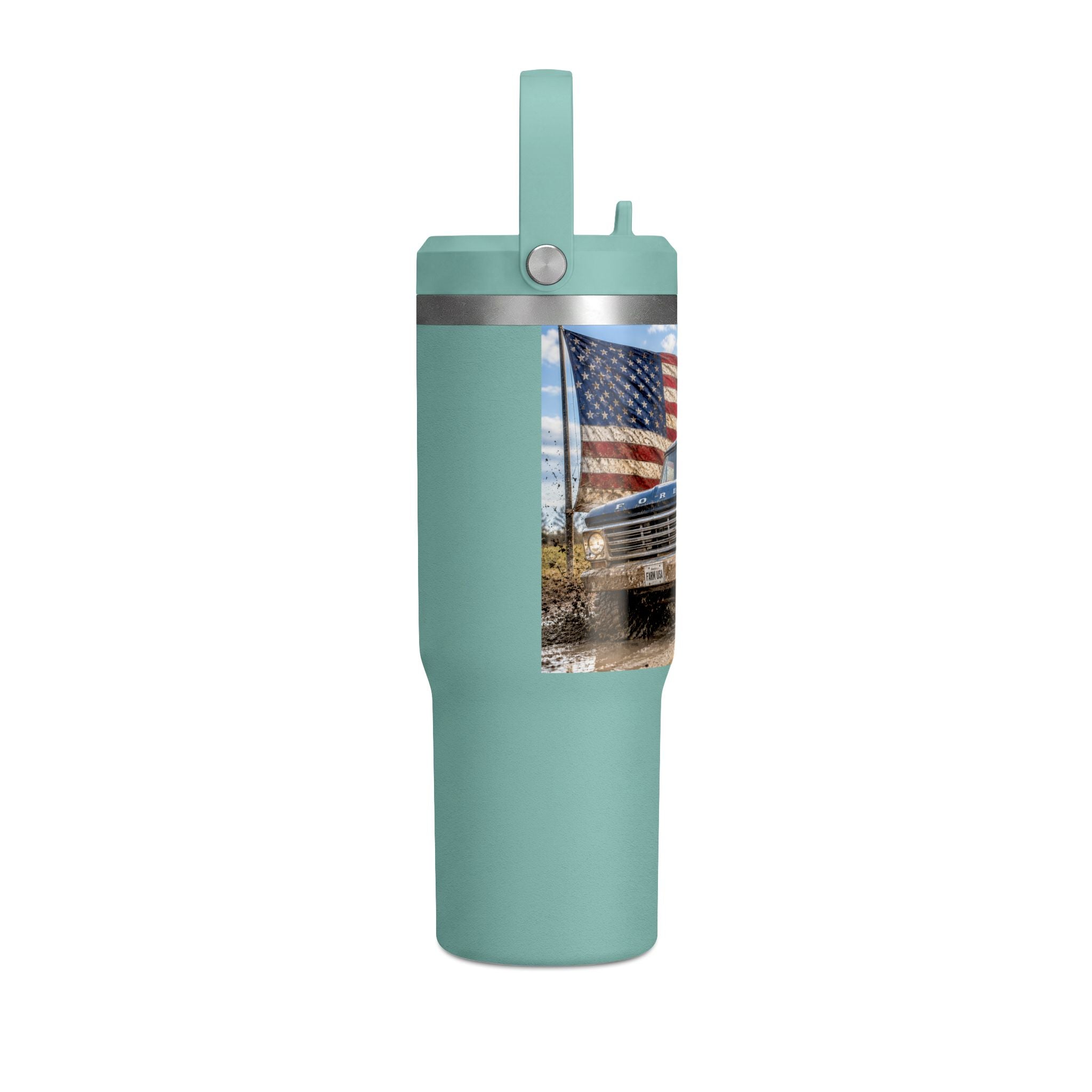 32oz Tumbler – Vintage Truck with American Flag Travel Mug