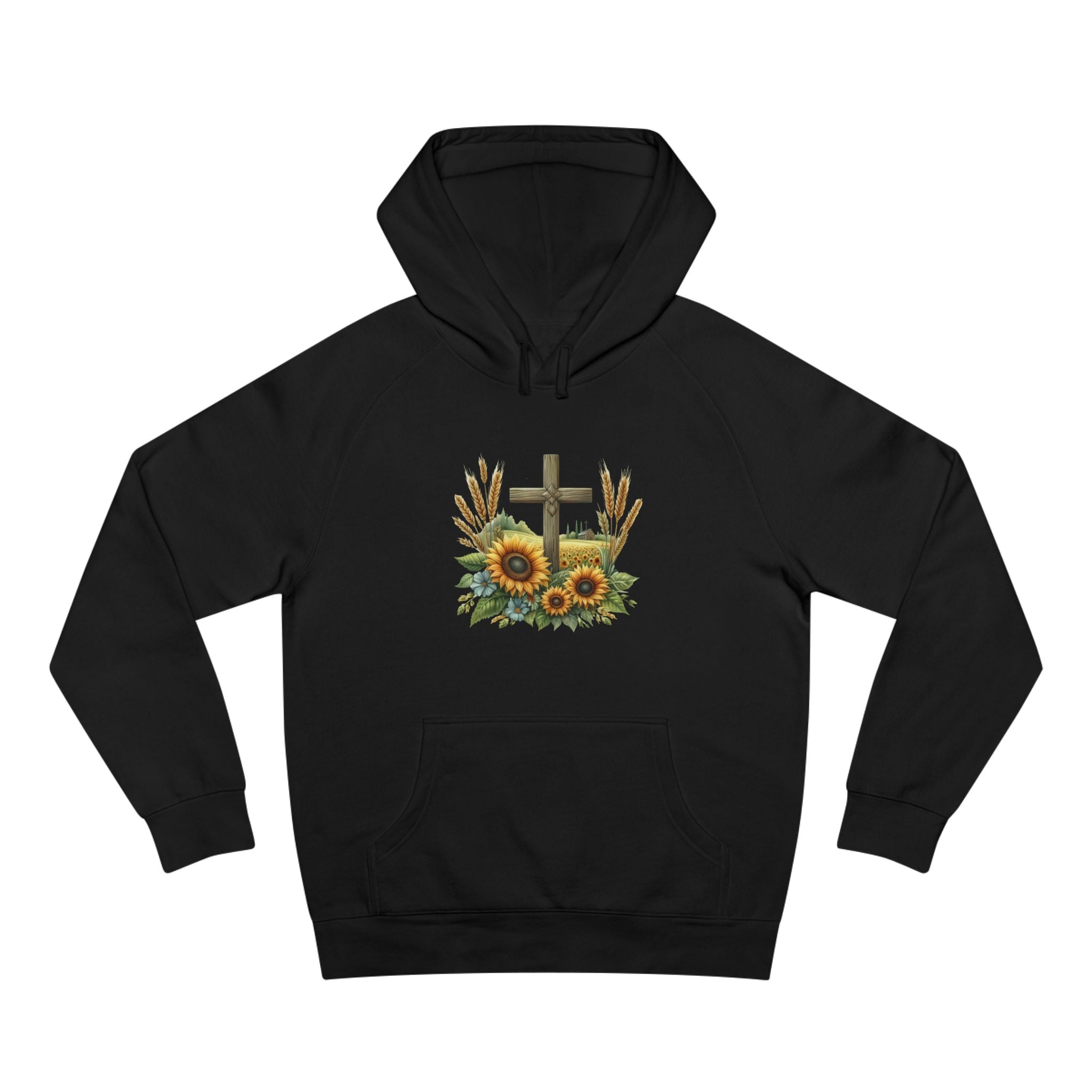 Sunflower Cross Hoodie — Christian Faith Floral Pullover