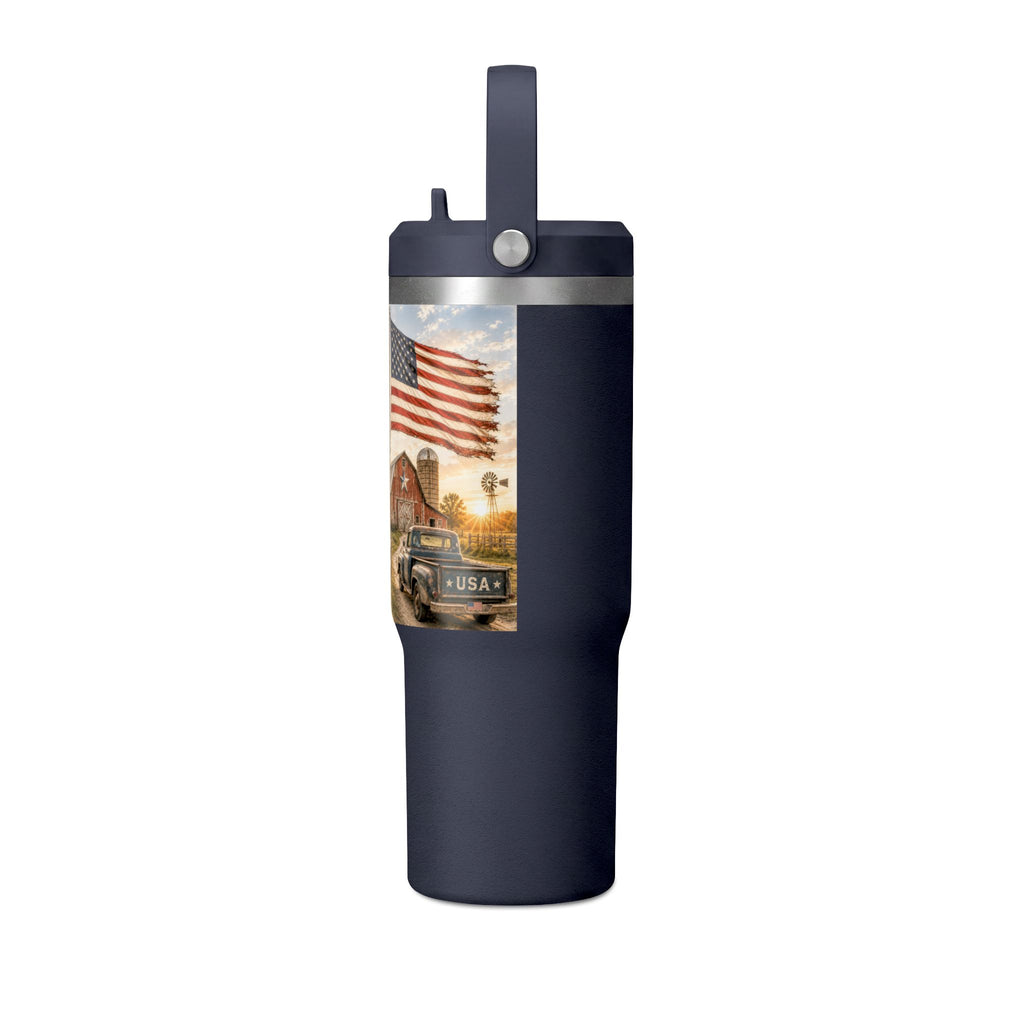 32oz Insulated Tumbler — Rustic 'What America Was Made From' Farm Flag Design