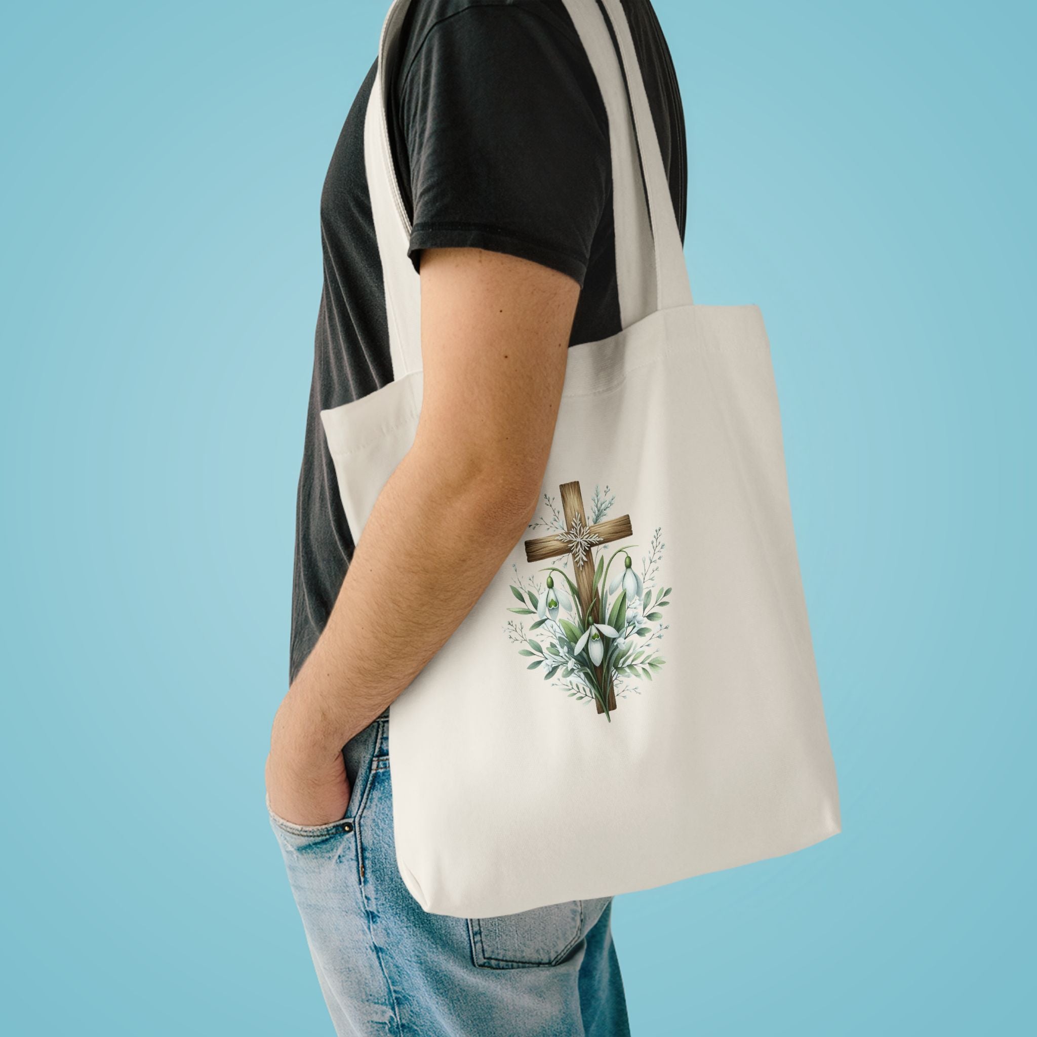Floral Cross Cotton Tote Bag – Easter Faith Reusable Market Bag