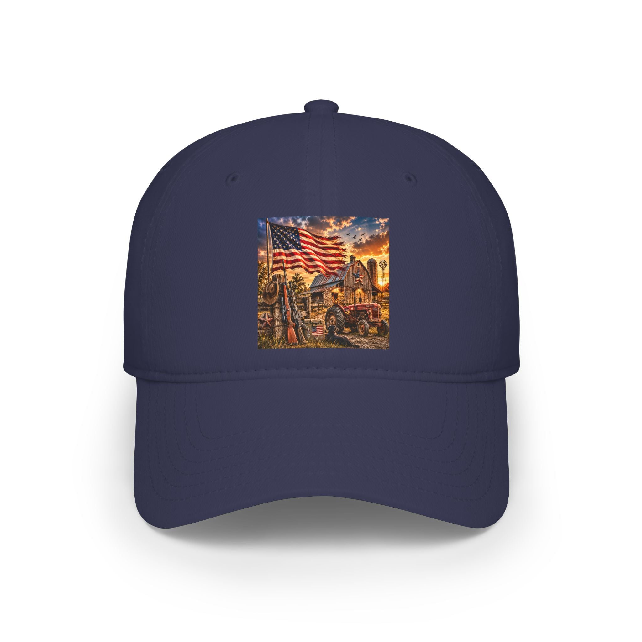 Patriotic Firefighter Scene Baseball Cap — American Flag Firefighter Tribute Hat