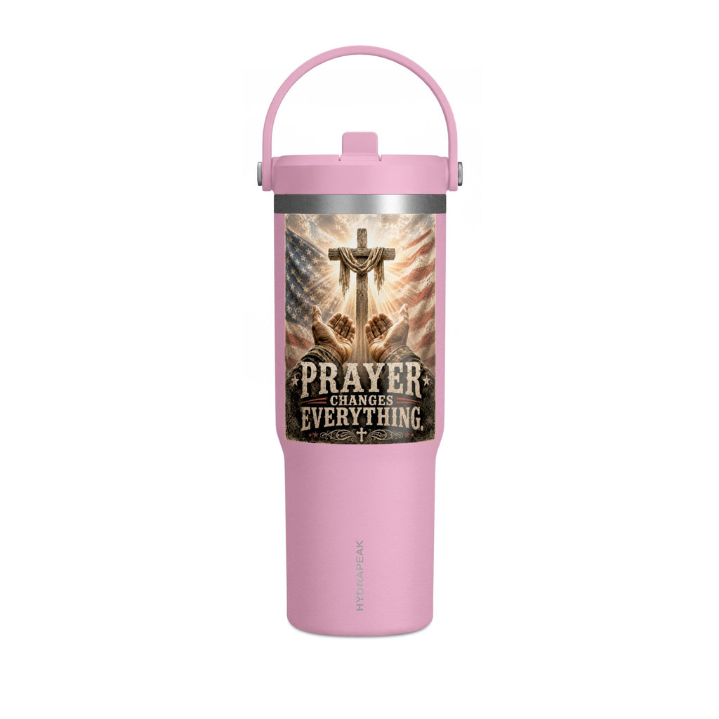 Prayer Changes Everything 32oz Tumbler - Christian Cross & American Flag Travel Cup