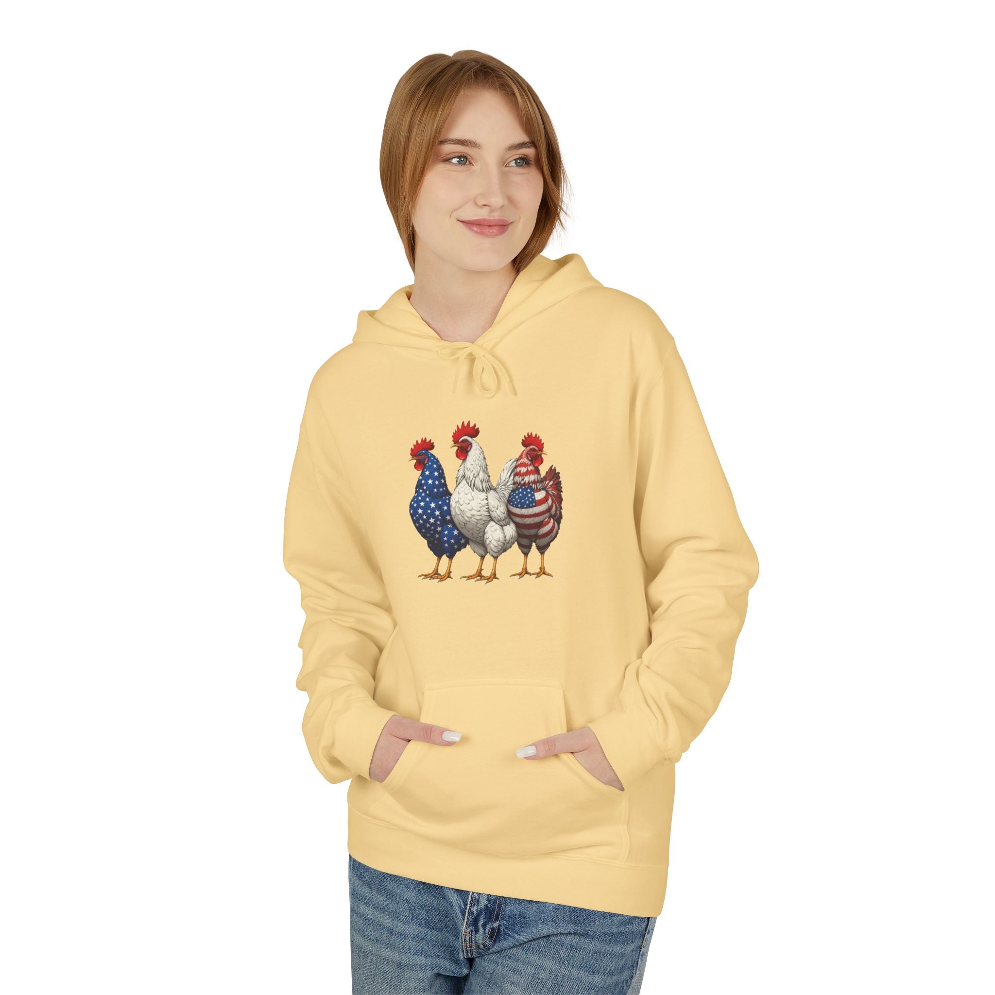 Patriotic Rooster Hoodie — Americana Farmhouse Chickens Pullover