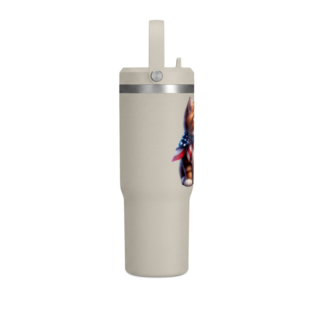 32oz Tumbler — Patriotic Kitten with American Flag Bandana