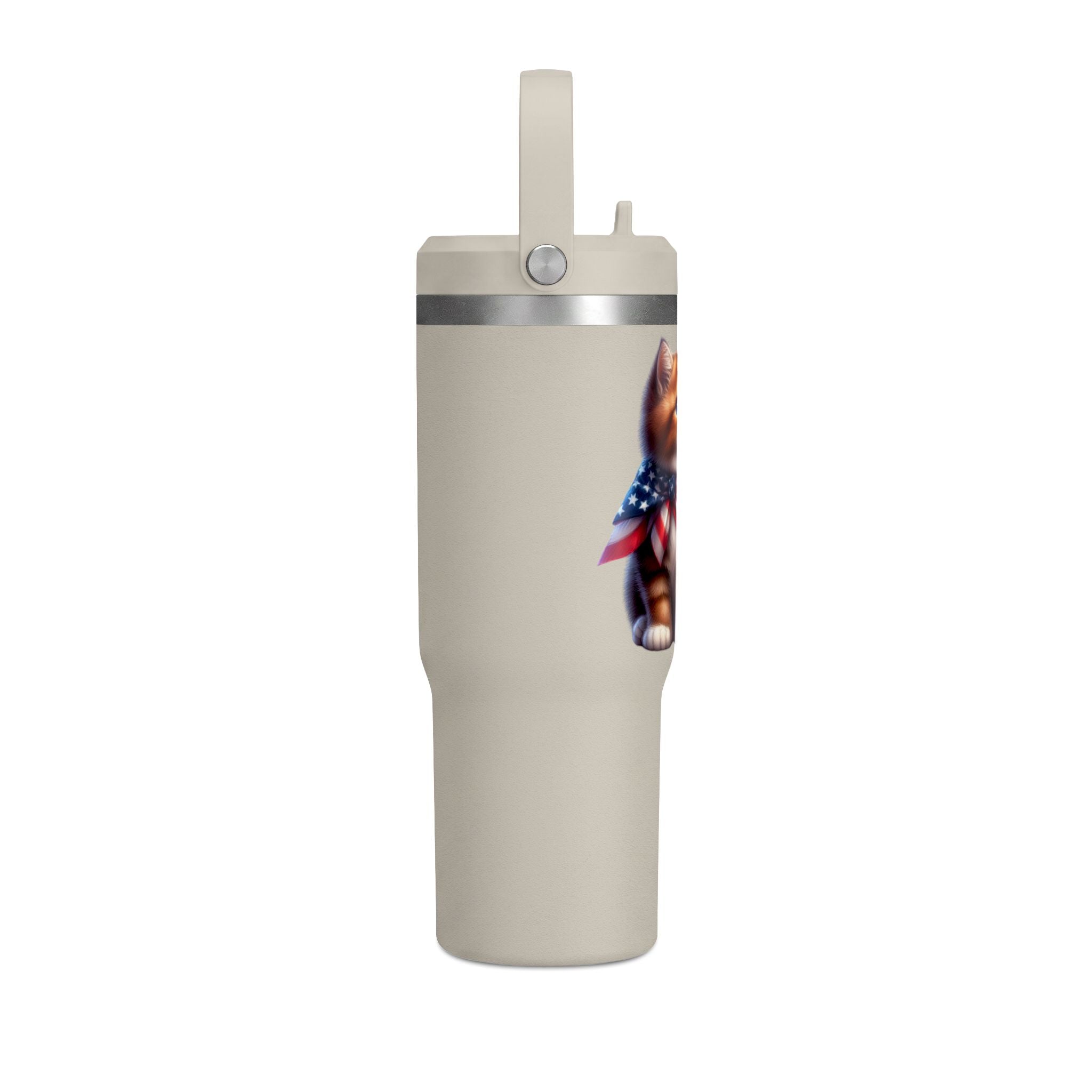32oz Tumbler — Patriotic Kitten with American Flag Bandana