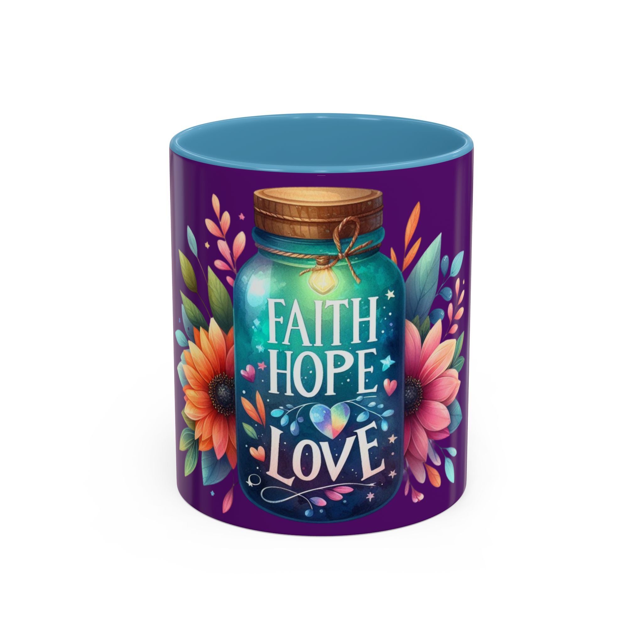 Faith Hope Love Accent Coffee Mug — Floral Jar Design (11/15 oz)