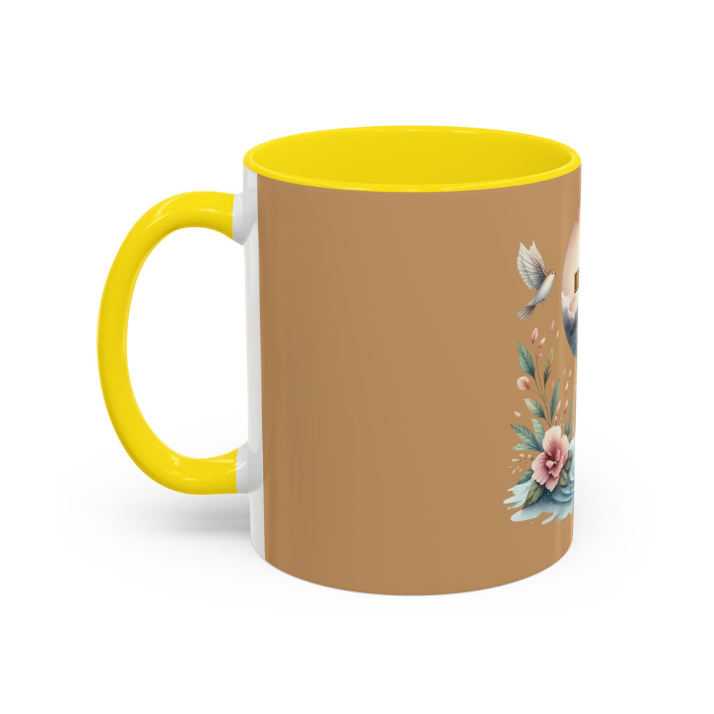 Christian Cross Accent Coffee Mug — Faith, Doves & Floral Baptism Gift (11/15oz)