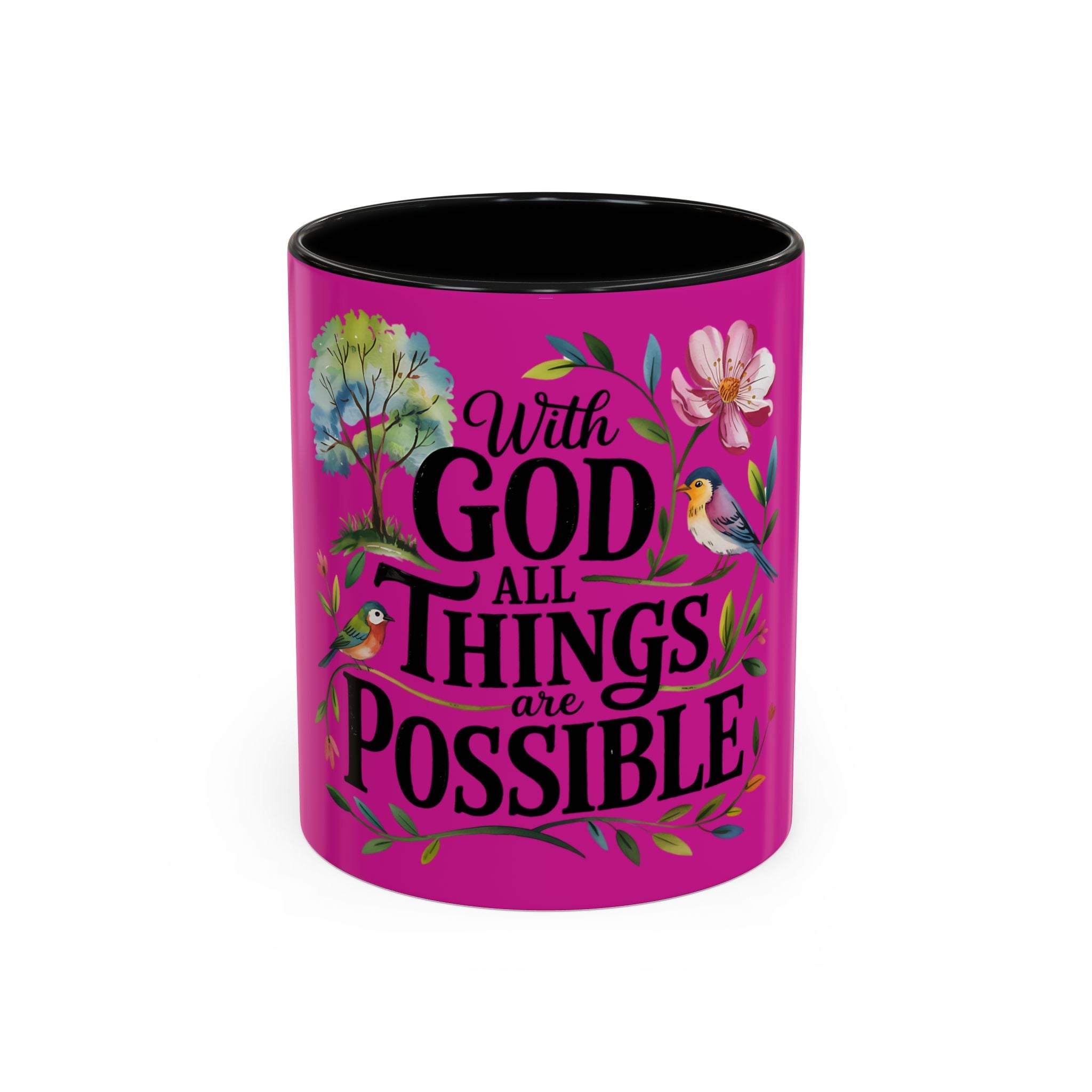 Inspirational Coffee Mug — "With God All Things Are Possible" Floral Accent