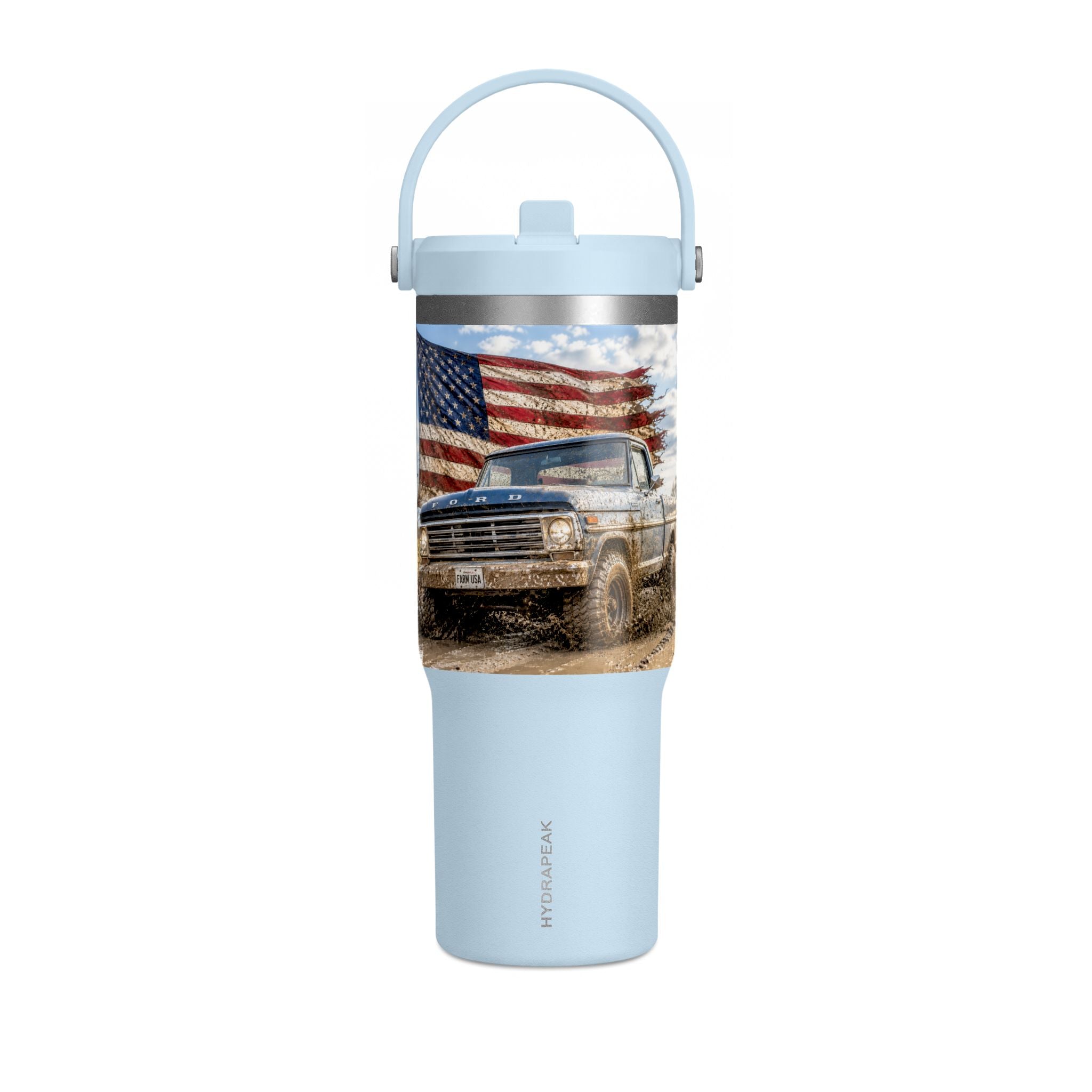 32oz Tumbler – Vintage Truck with American Flag Travel Mug