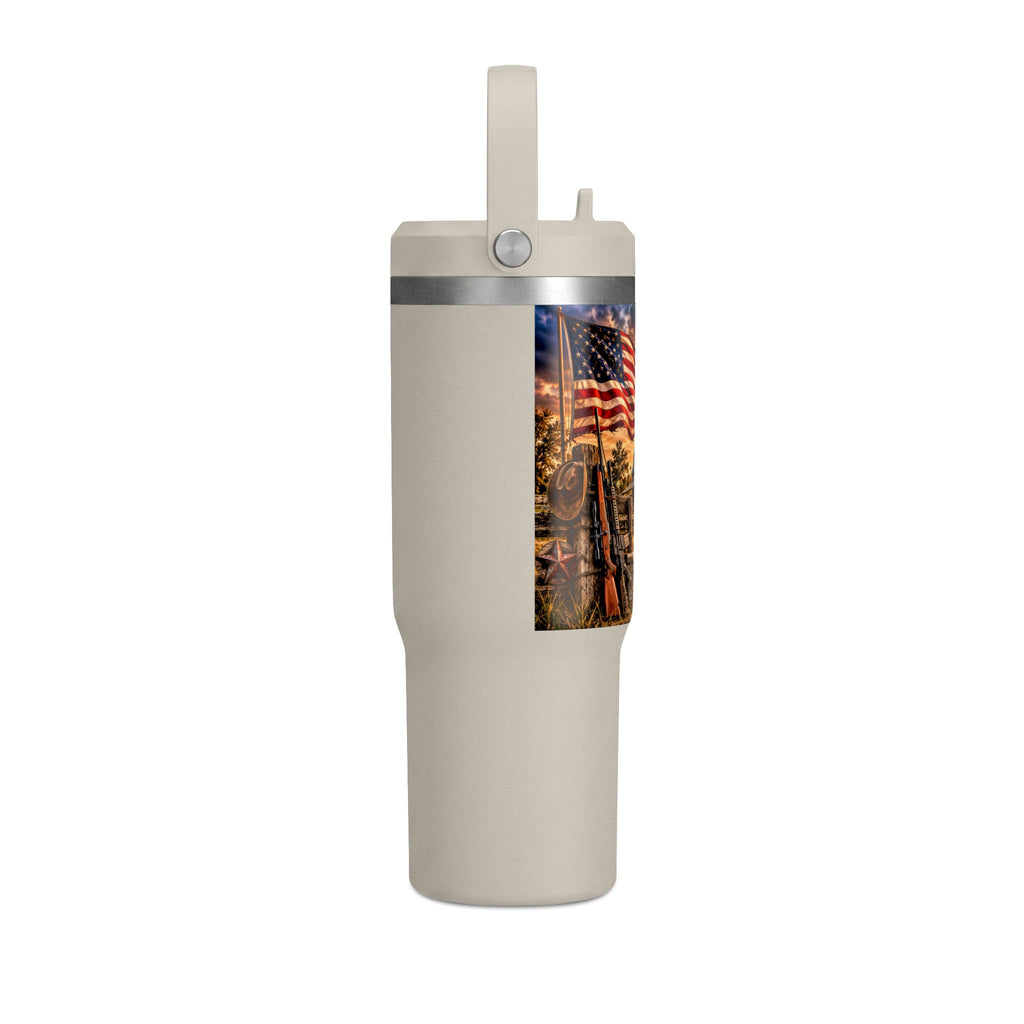 32oz Nomad Tumbler — Patriotic American Flag & Rustic Farm Scene Insulated Travel Mug