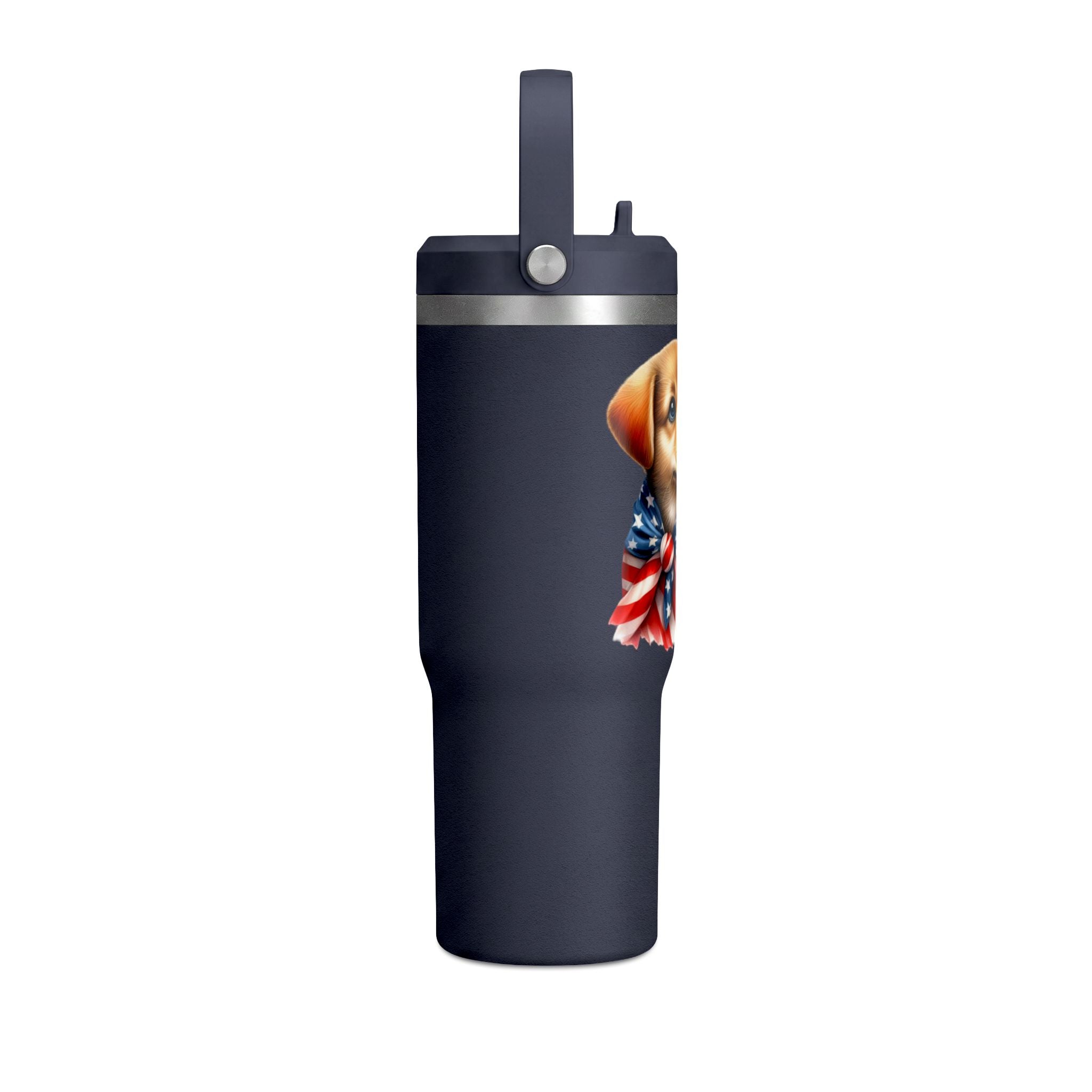 Patriotic Puppy 32oz Tumbler — American Flag Dog Travel Mug