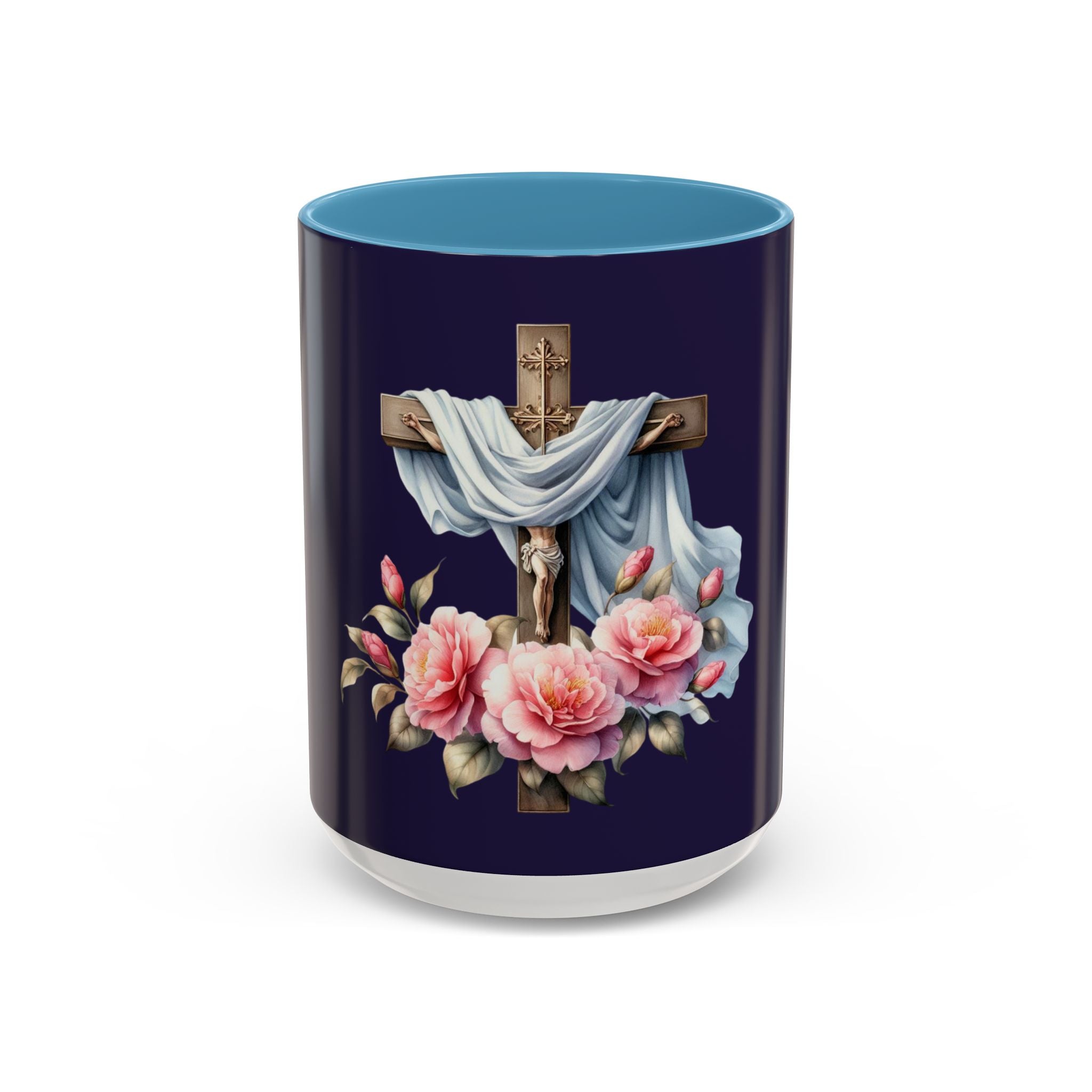 Easter Cross Coffee Mug — Floral Crucifix Accent Mug (11/15 oz)