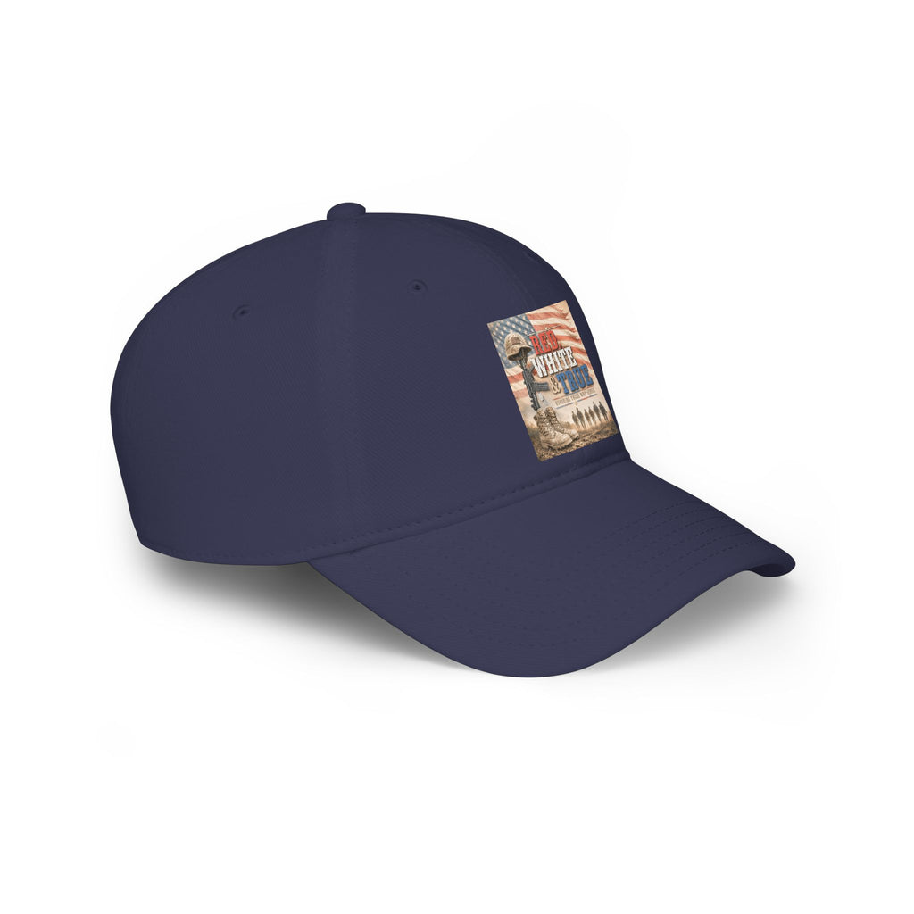 Low Profile Baseball Cap — Red, Patriotic "Land of the Free" Military Tribute Cap