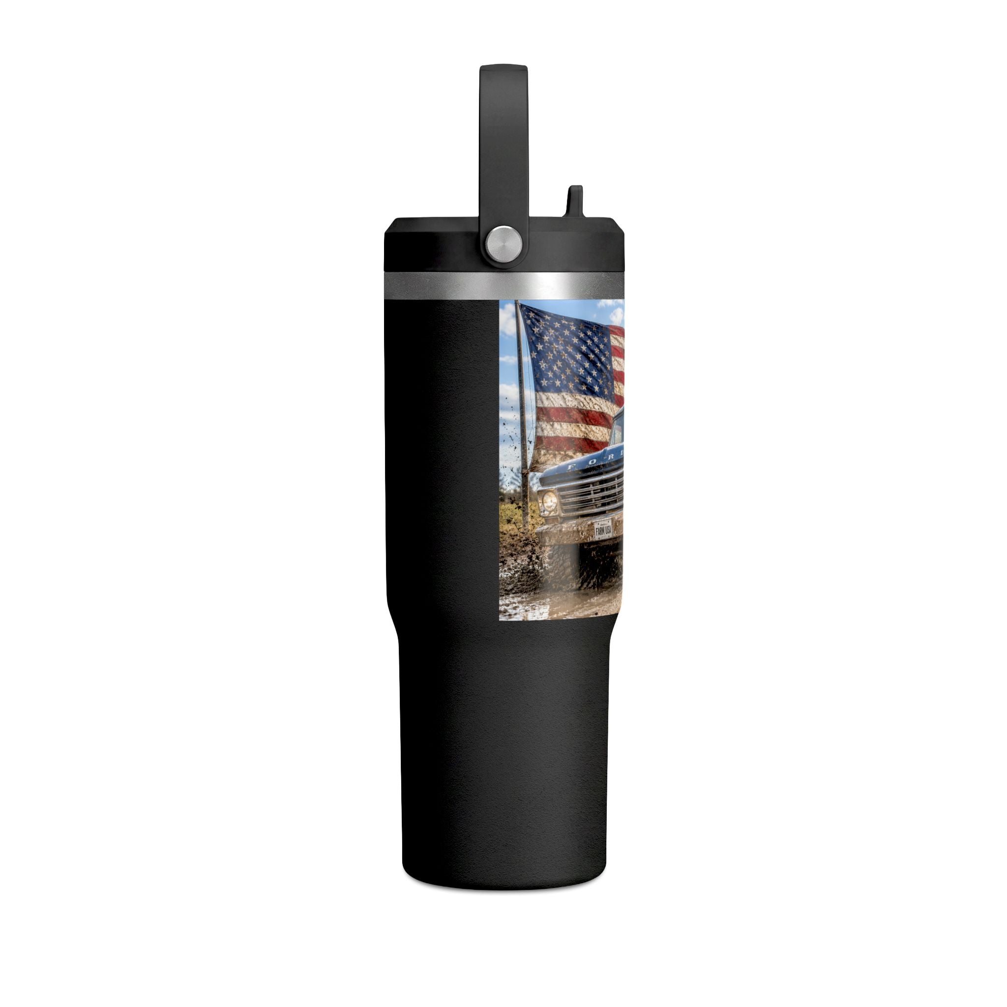 32oz Tumbler – Vintage Truck with American Flag Travel Mug