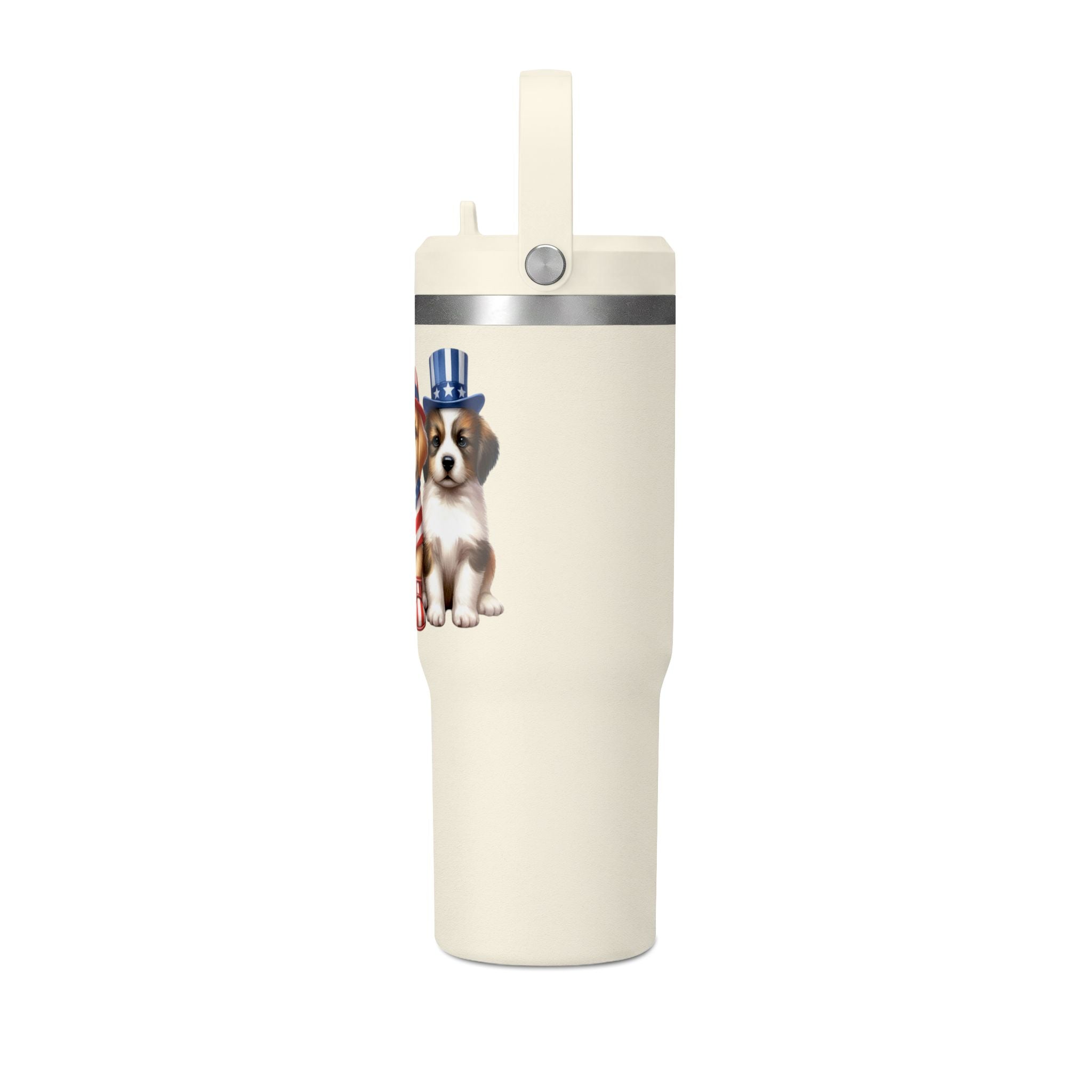 32oz Tumbler - Patriotic Puppies American Flag Travel Cup