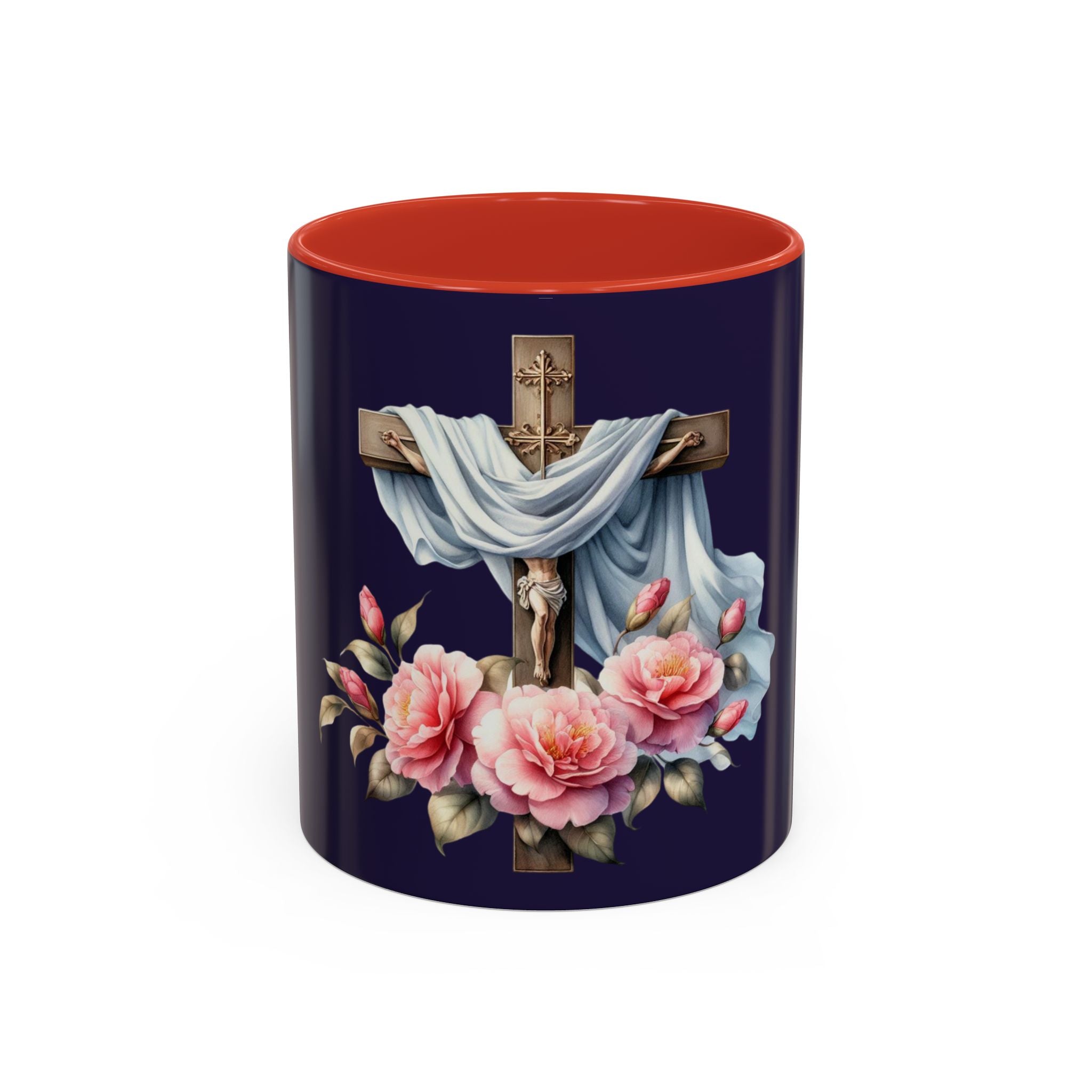 Easter Cross Coffee Mug — Floral Crucifix Accent Mug (11/15 oz)