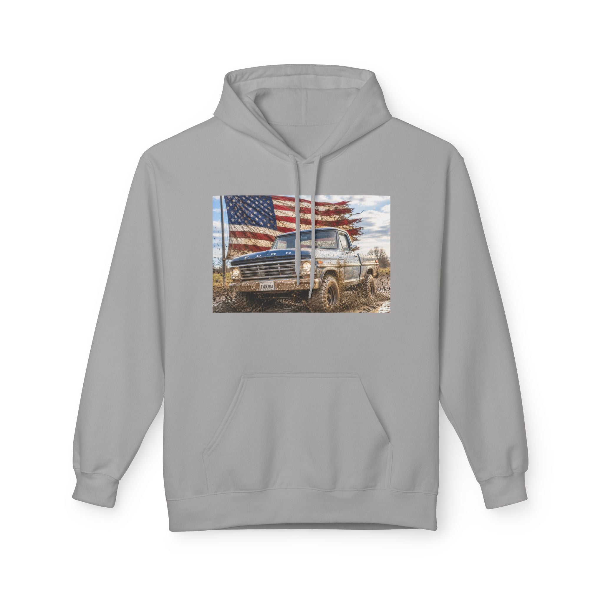 American Flag Vintage Truck Hoodie — Patriotic USA Pickup Sweatshirt