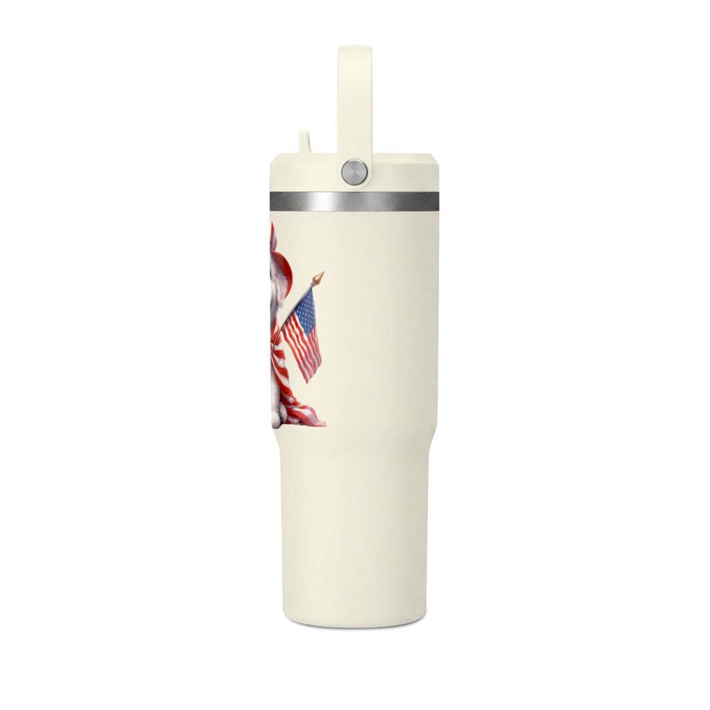 Patriotic Pup Tumbler — 32oz Insulated Travel Cup with American Flag Dog Design