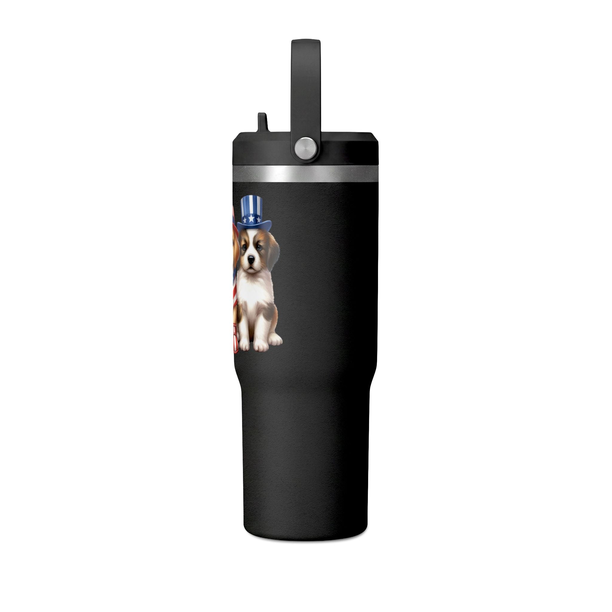 32oz Tumbler - Patriotic Puppies American Flag Travel Cup