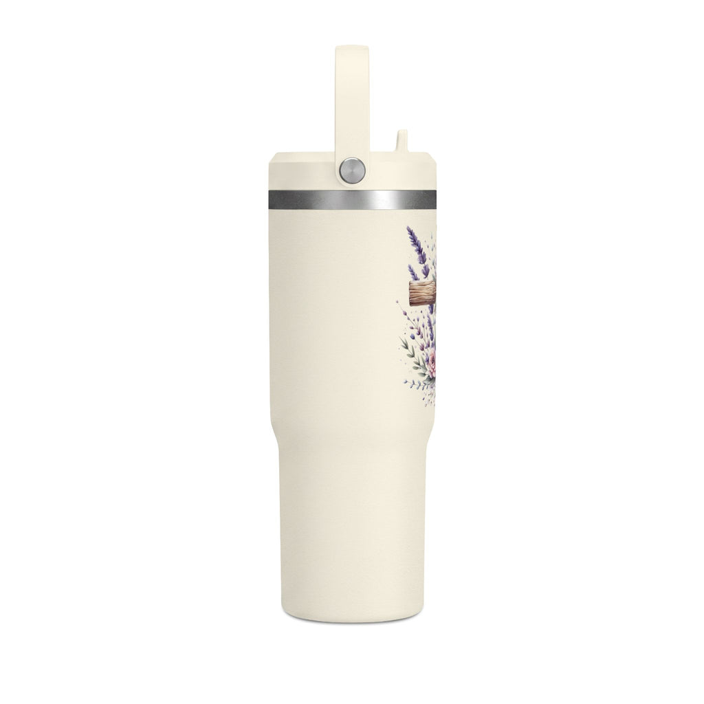 32oz Tumbler with Floral Cross Design — Christian Hydration Bottle | Lavender & Rose Nomad Tumbler