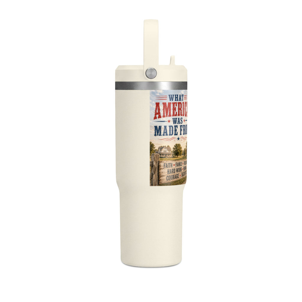 32oz Insulated Tumbler — Rustic 'What America Was Made From' Farm Flag Design