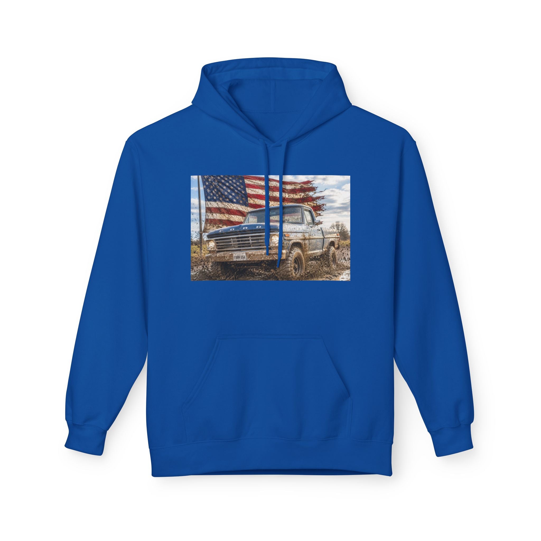 American Flag Vintage Truck Hoodie — Patriotic USA Pickup Sweatshirt