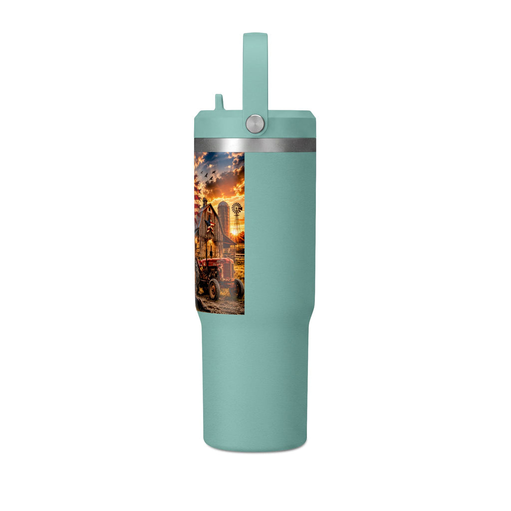 32oz Nomad Tumbler — Patriotic American Flag & Rustic Farm Scene Insulated Travel Mug