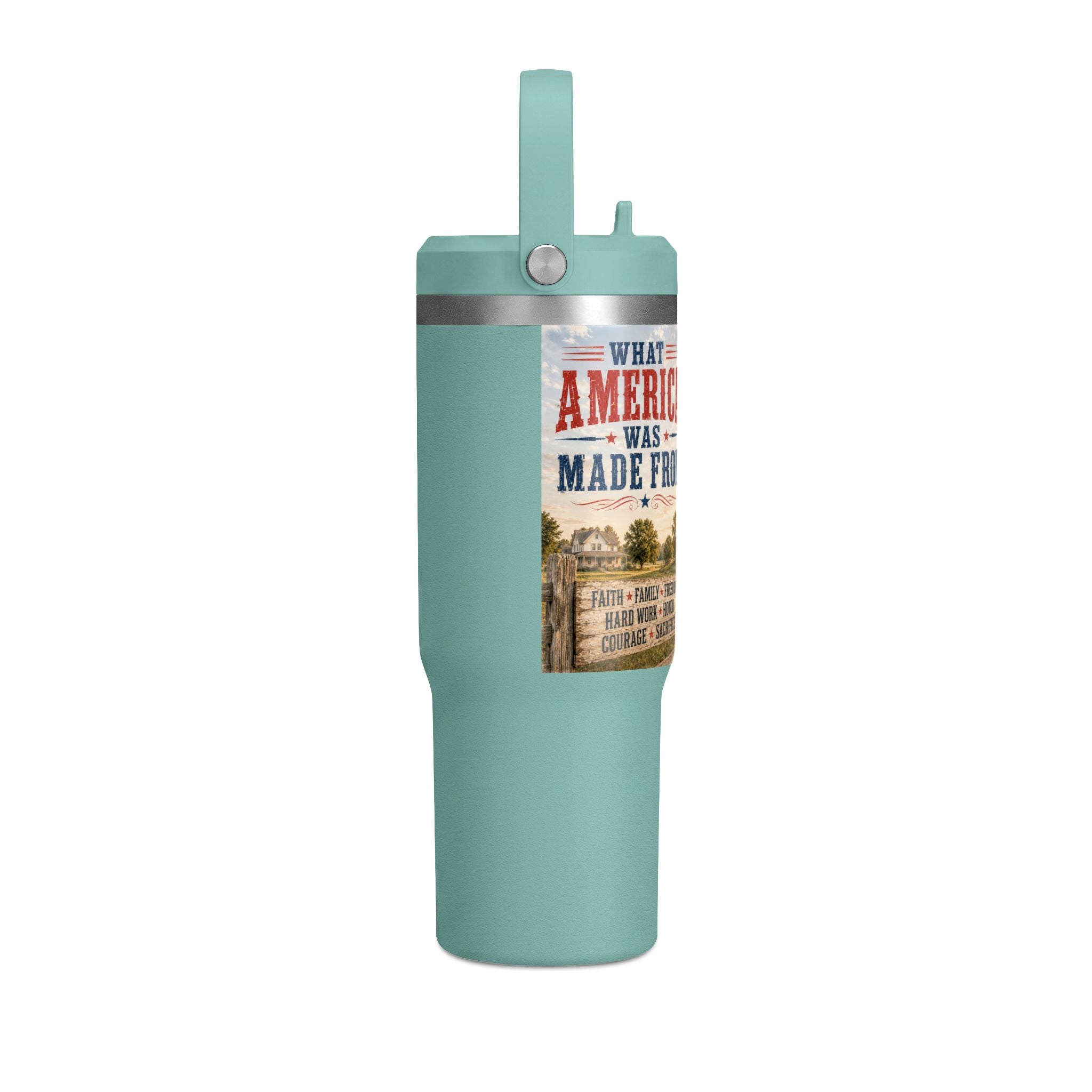 32oz Insulated Tumbler — Rustic 'What America Was Made From' Farm Flag Design