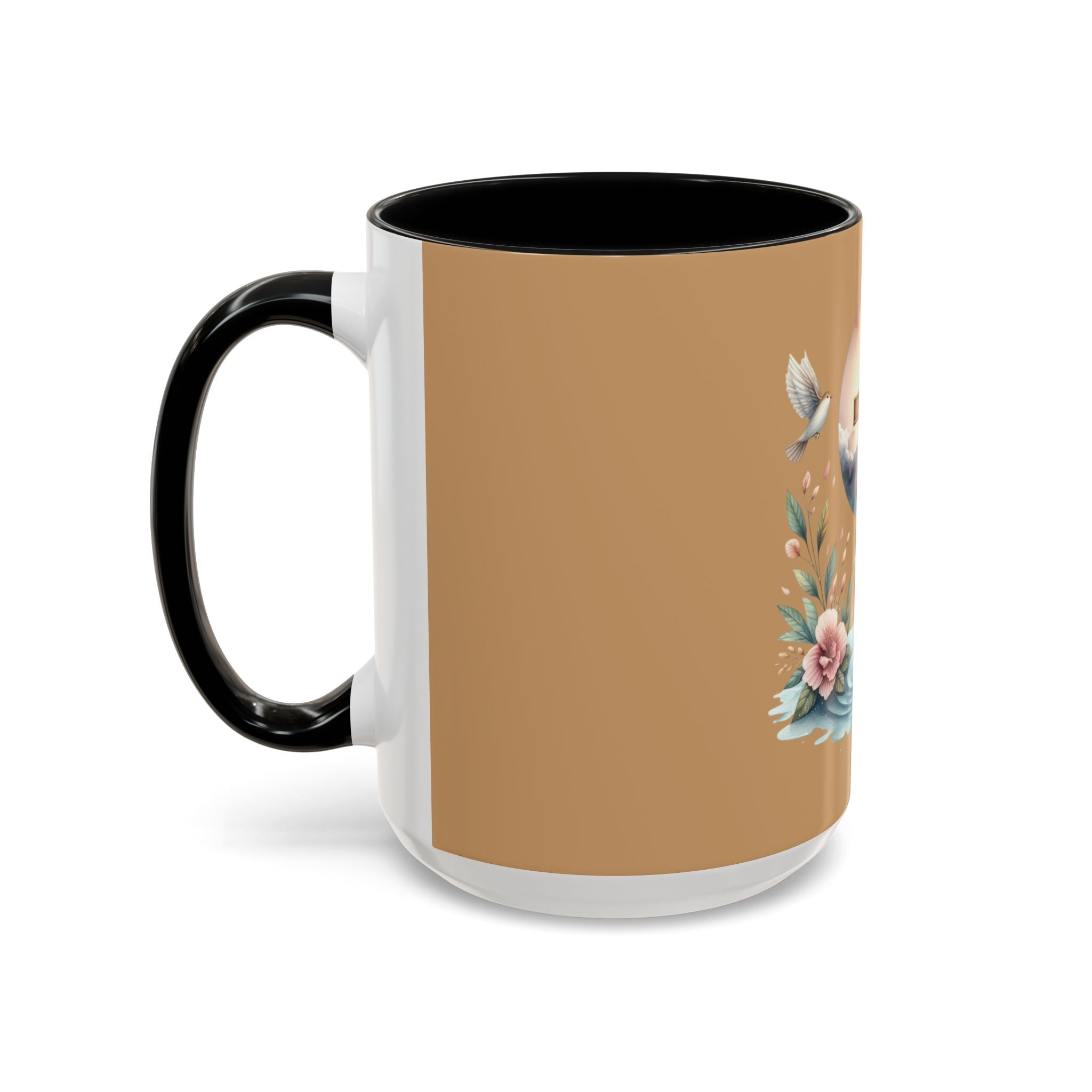 Christian Cross Accent Coffee Mug — Faith, Doves & Floral Baptism Gift (11/15oz)