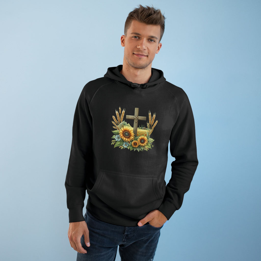 Sunflower Cross Hoodie — Christian Faith Floral Pullover