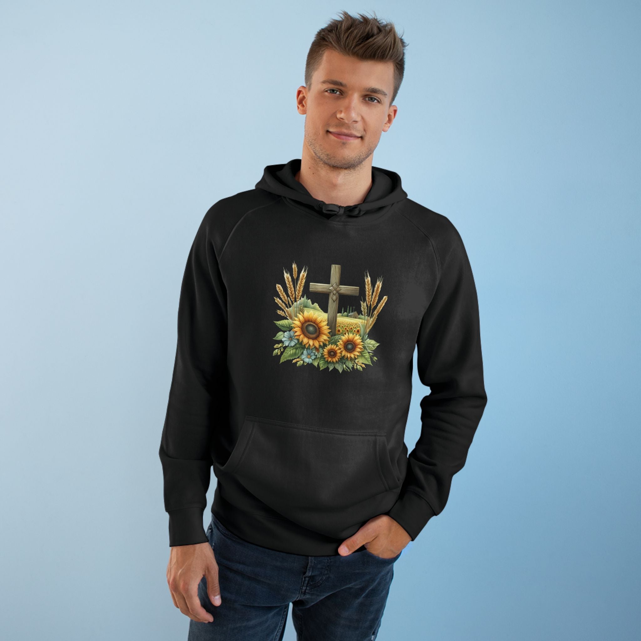 Sunflower Cross Hoodie — Christian Faith Floral Pullover
