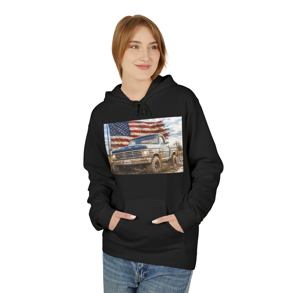 American Flag Vintage Truck Hoodie — Patriotic USA Pickup Sweatshirt