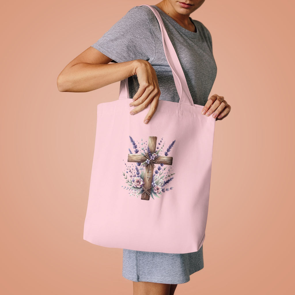 Floral Cross Cotton Tote Bag - Christian Easter Floral Grocery Tote