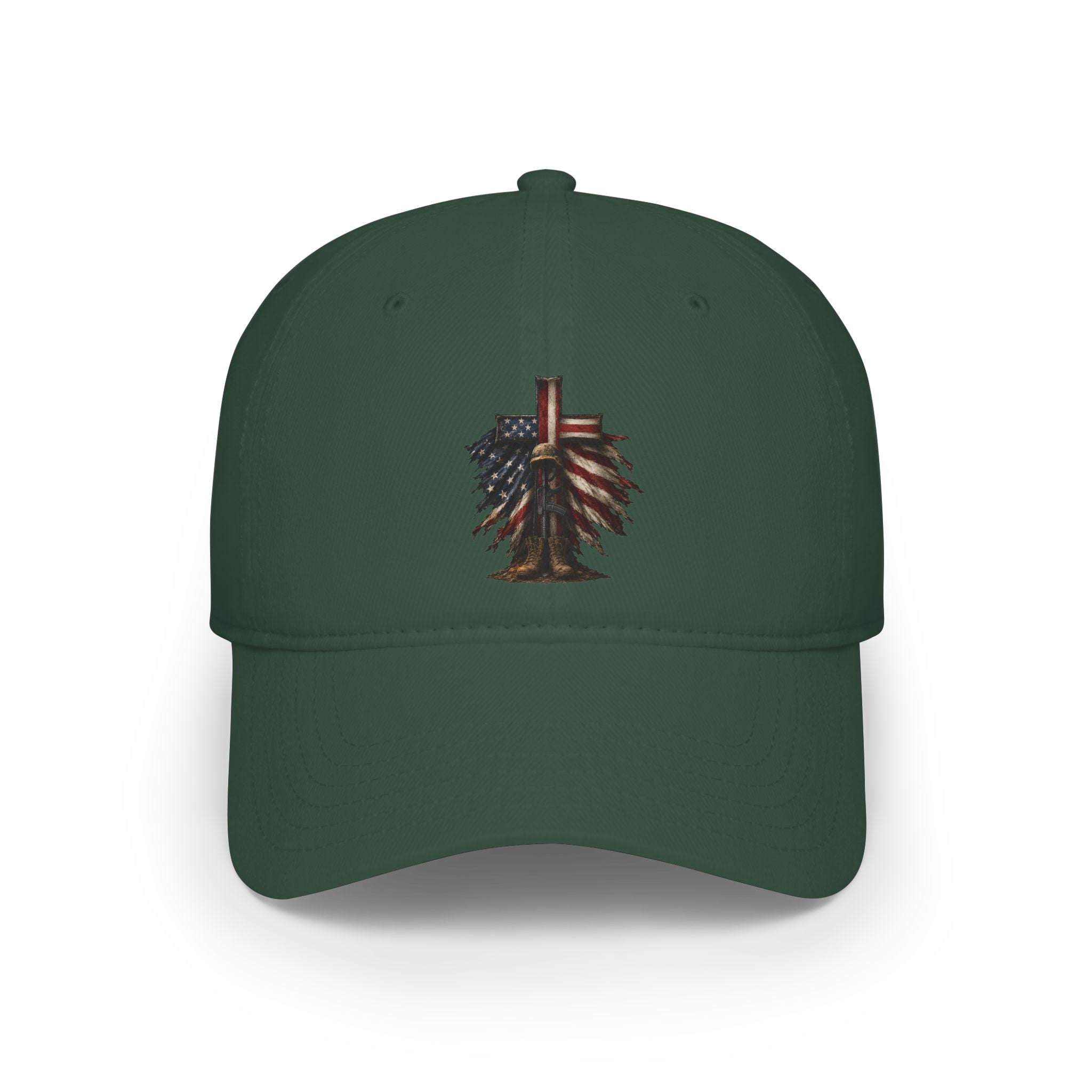 Low Profile Cap — Rustic American Flag Cross Emblem