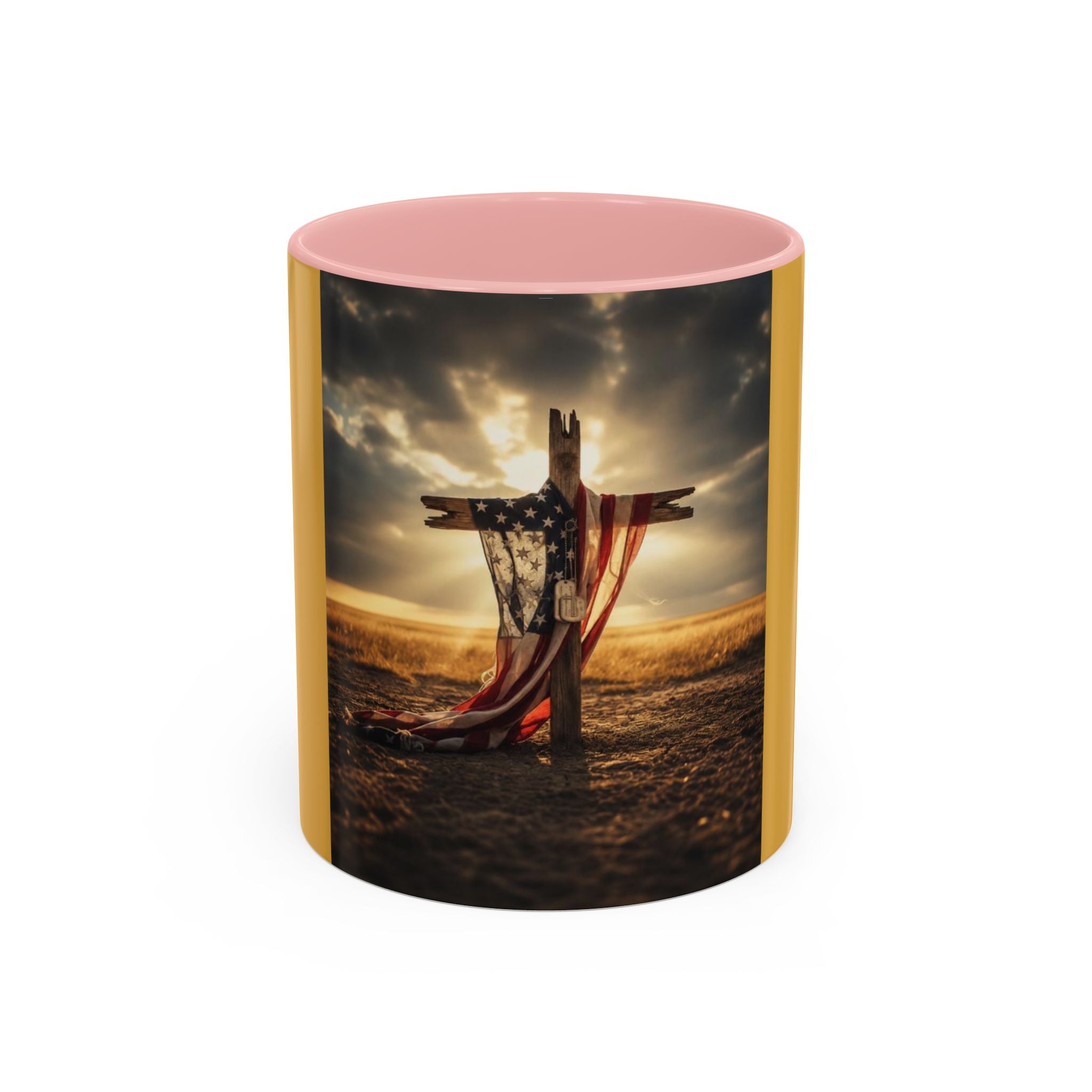 Patriotic Cross Coffee Mug — American Flag Sunrise Accent Mug (11/15oz)