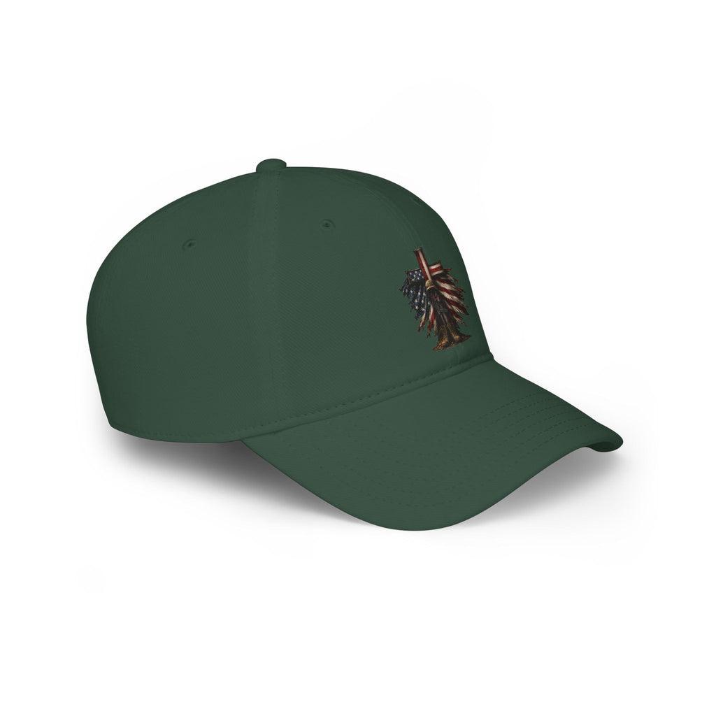 Low Profile Cap — Rustic American Flag Cross Emblem