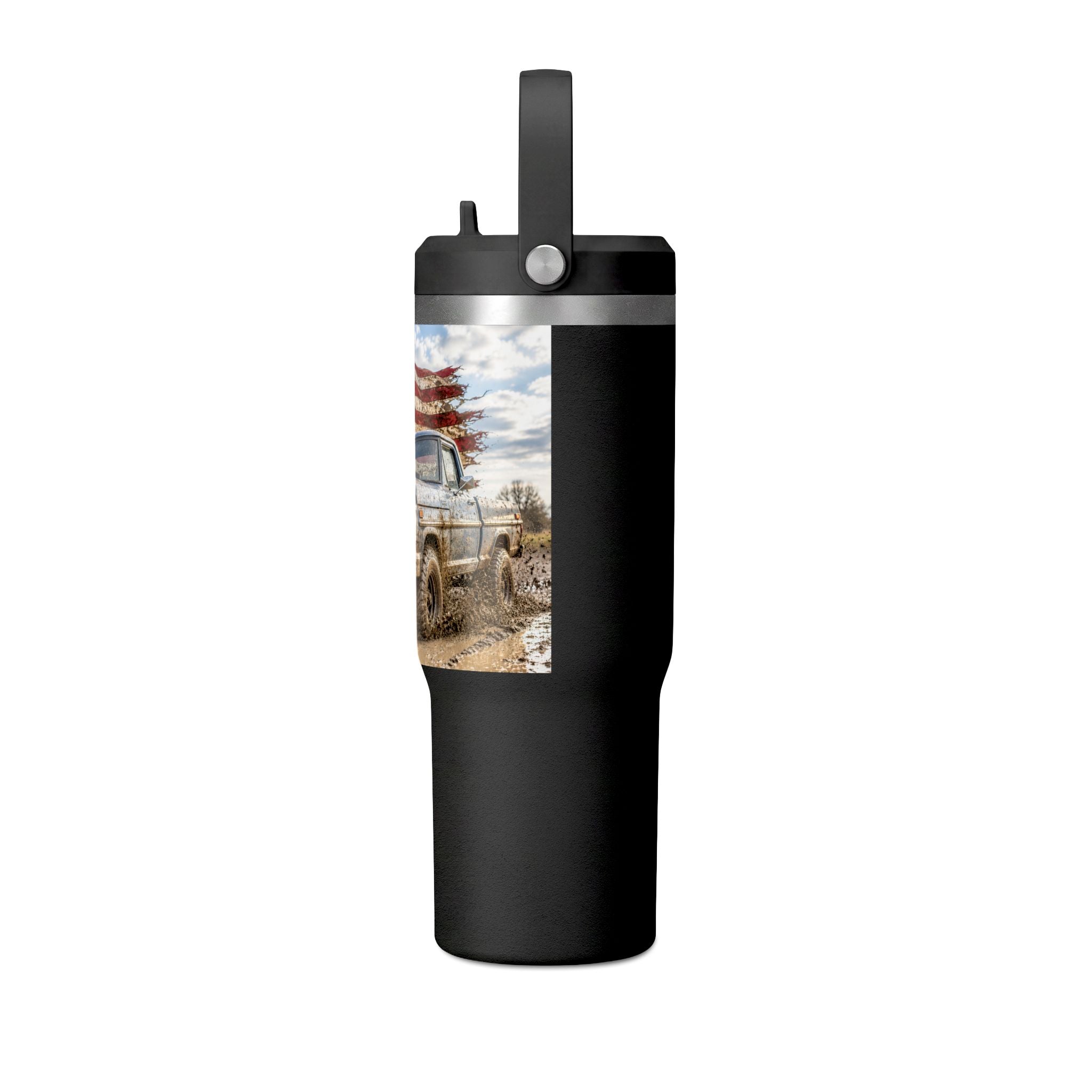 32oz Tumbler – Vintage Truck with American Flag Travel Mug