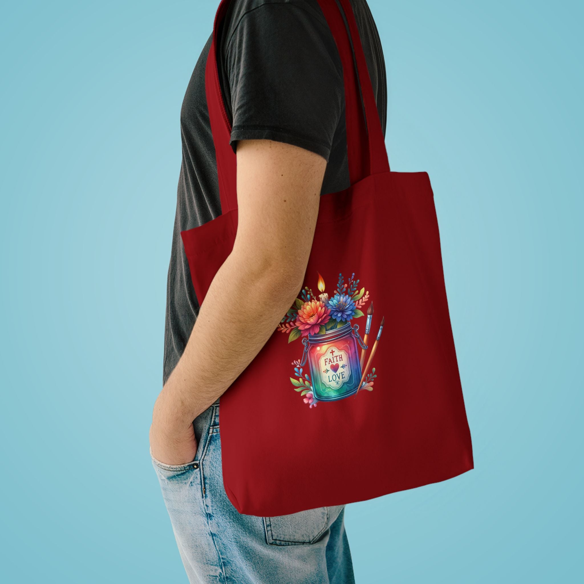 Tote Bag — 'Paint With Love' Floral Art Jar Cotton Tote