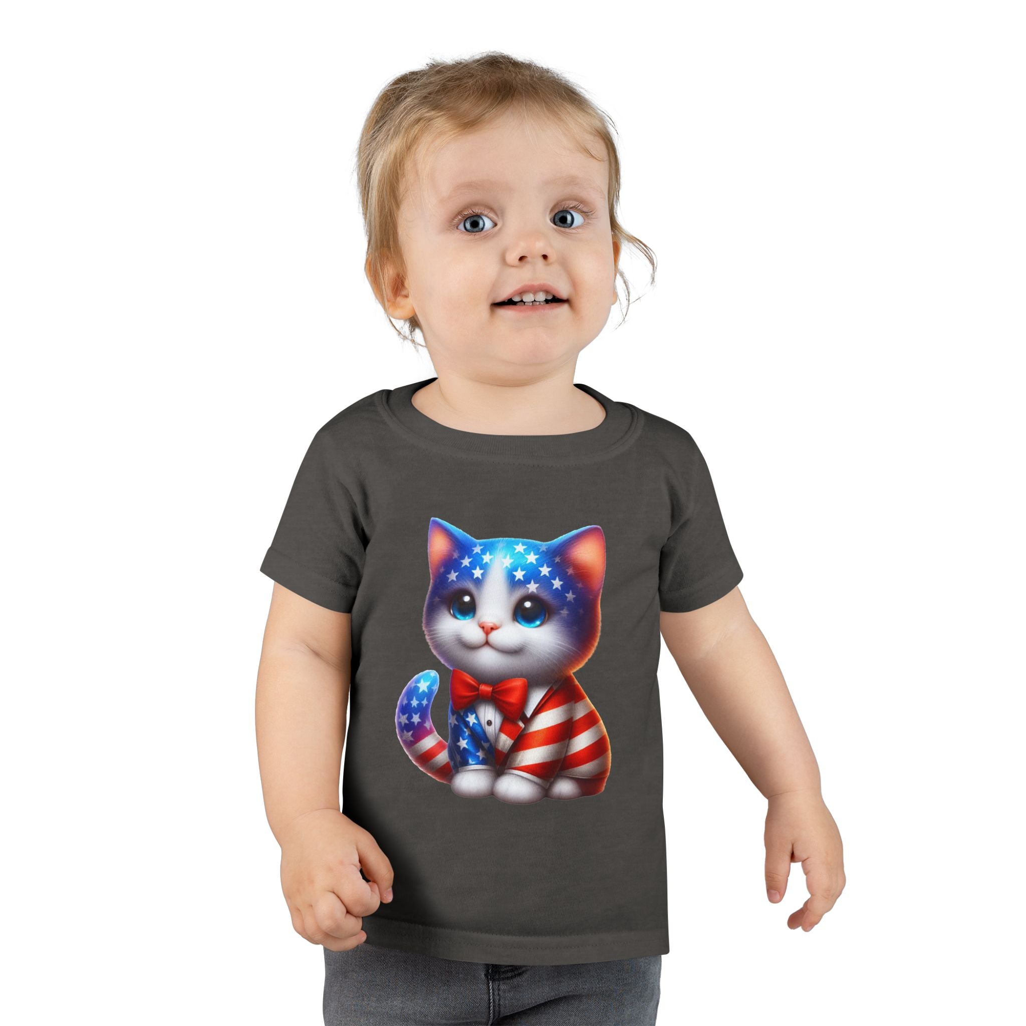 Toddler T-Shirt — Patriotic USA Flag Kitten Graphic