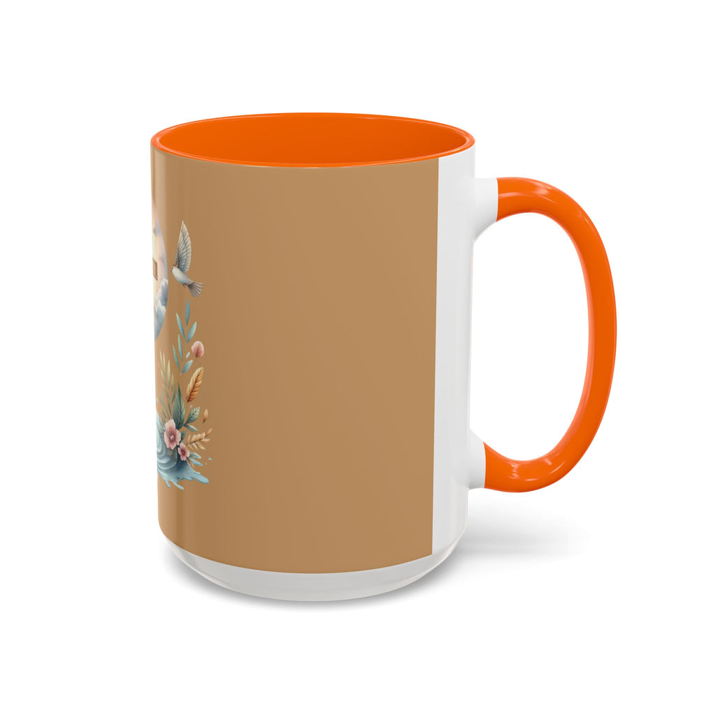 Christian Cross Accent Coffee Mug — Faith, Doves & Floral Baptism Gift (11/15oz)