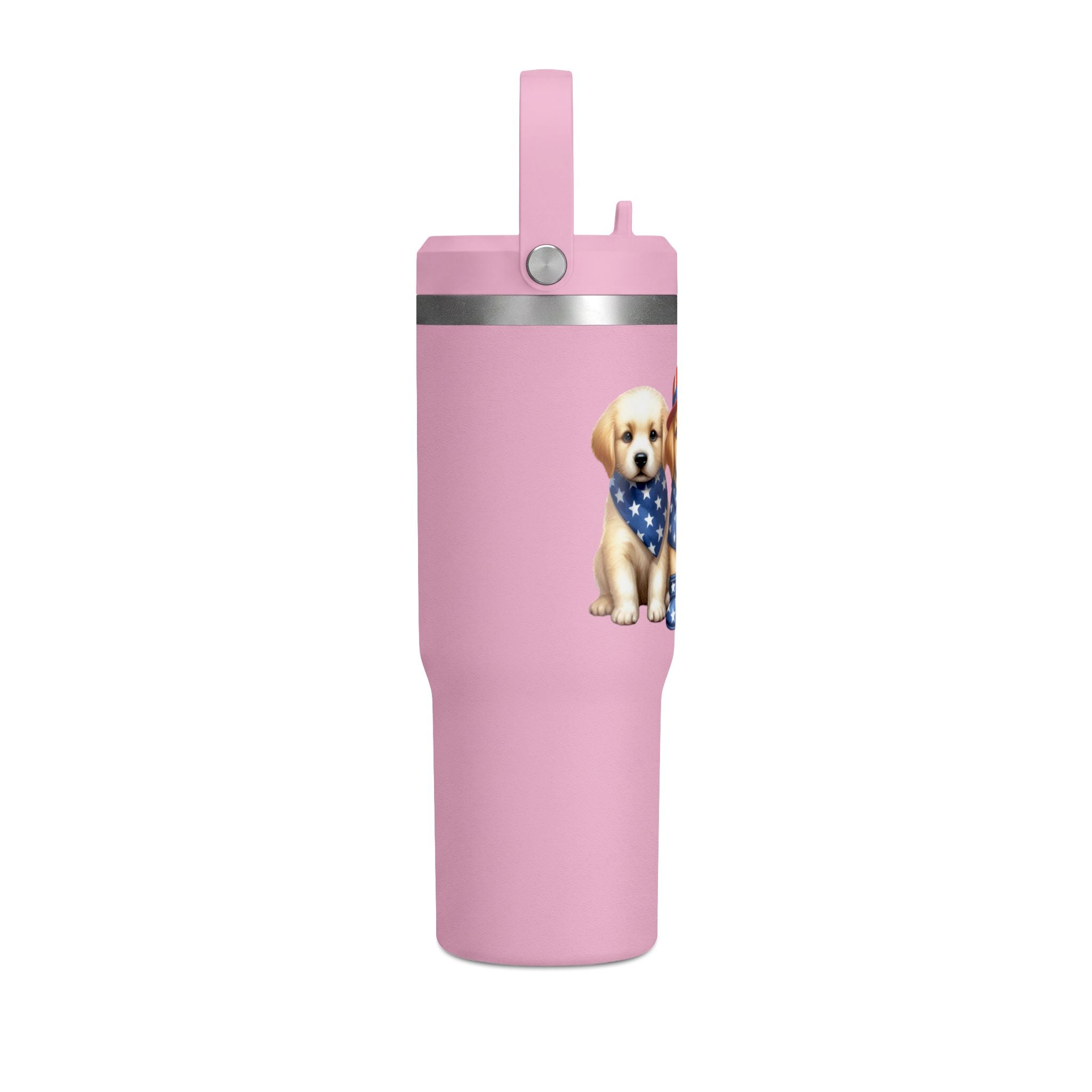 32oz Tumbler - Patriotic Puppies American Flag Travel Cup