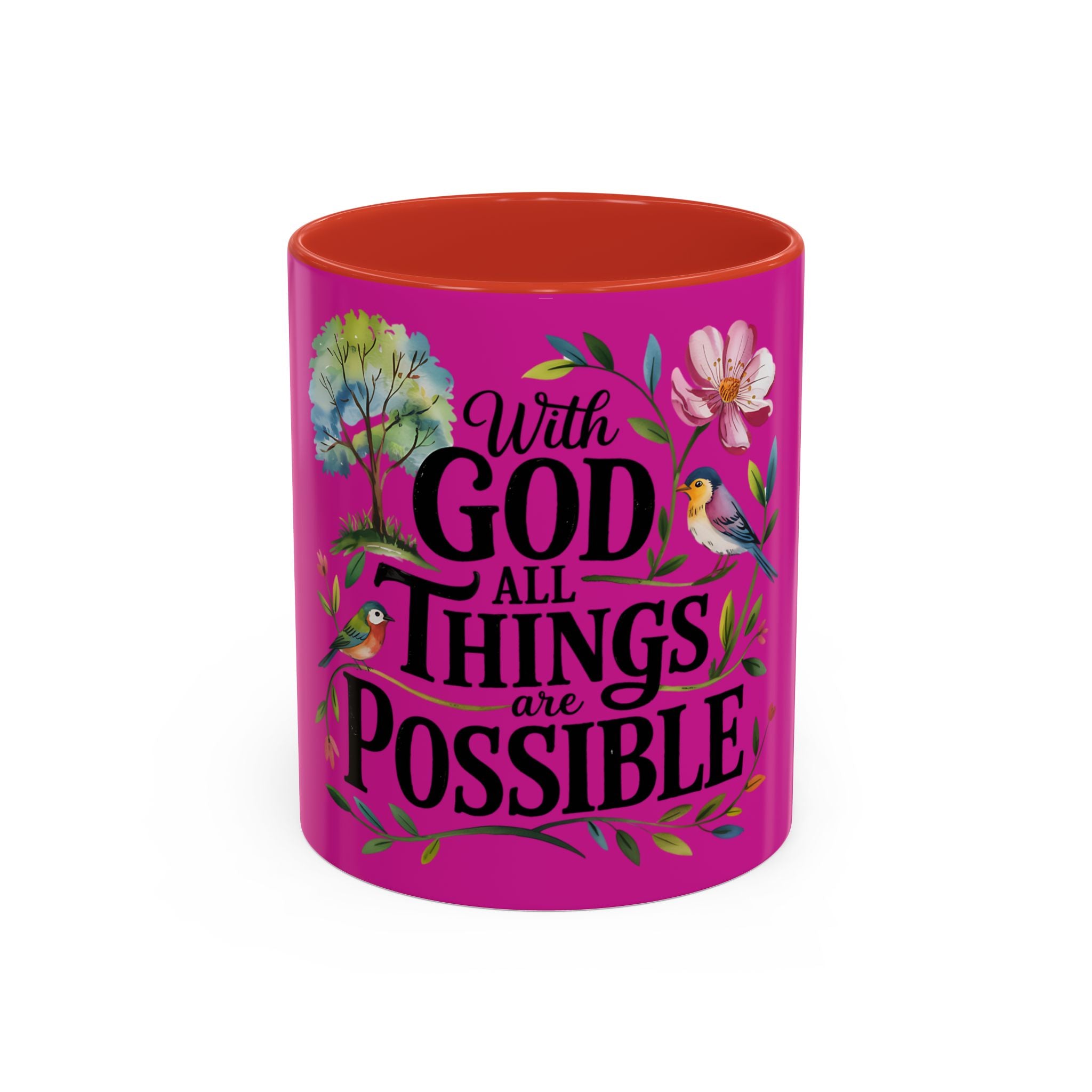 Inspirational Coffee Mug — "With God All Things Are Possible" Floral Accent