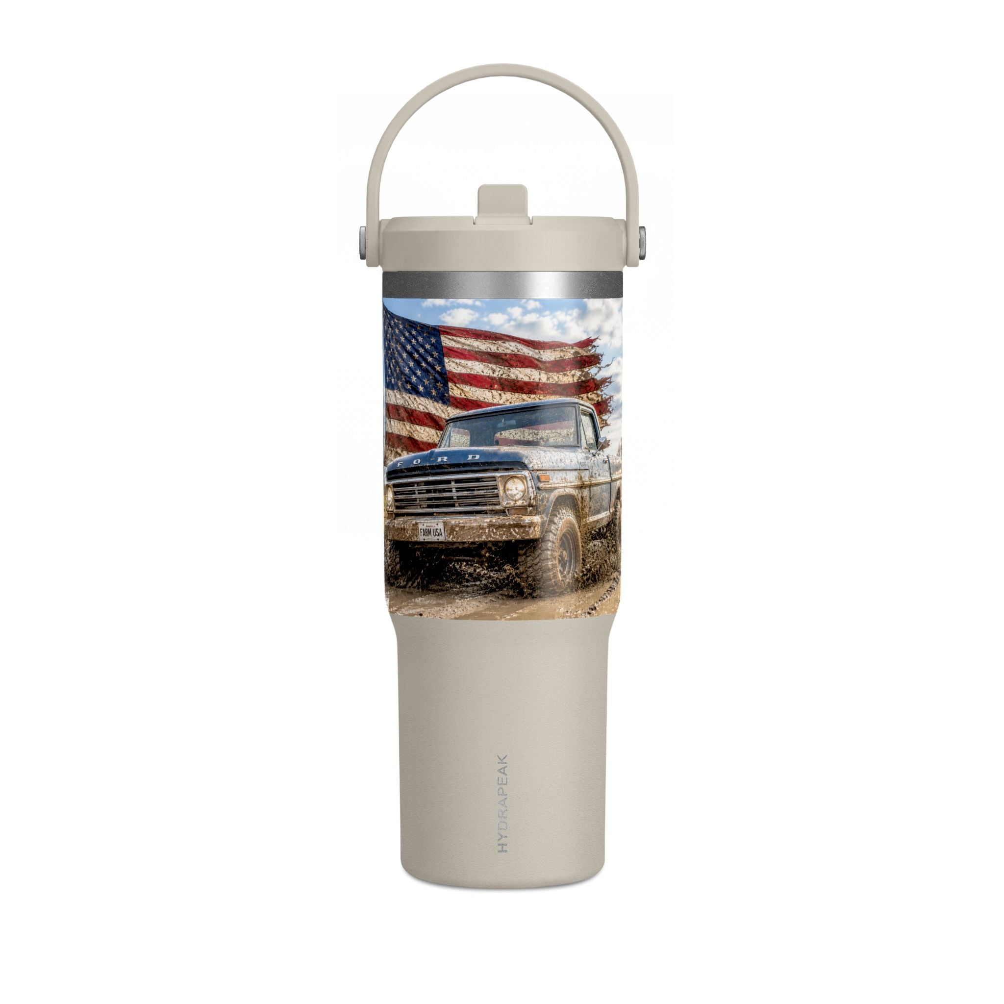 32oz Tumbler – Vintage Truck with American Flag Travel Mug