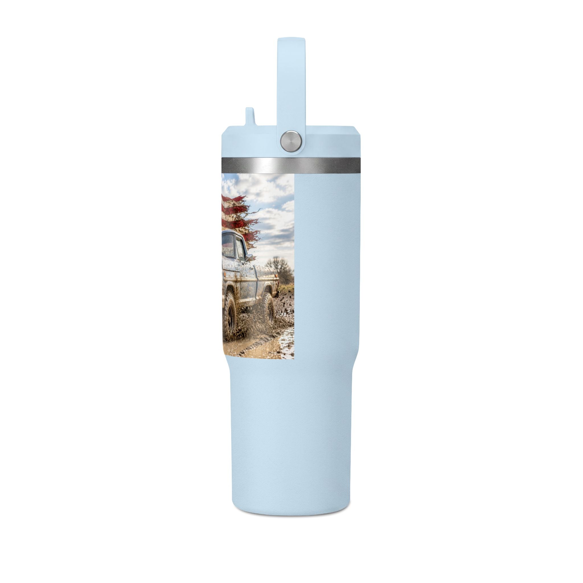 32oz Tumbler – Vintage Truck with American Flag Travel Mug