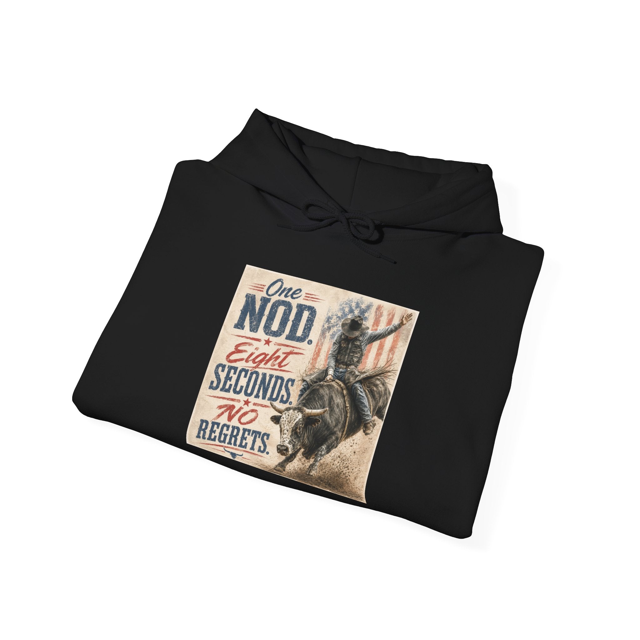 Hoodie - 'One Nod Eight Seconds No Regrets' Motorcycle Rider Vintage Graphic Hoodie