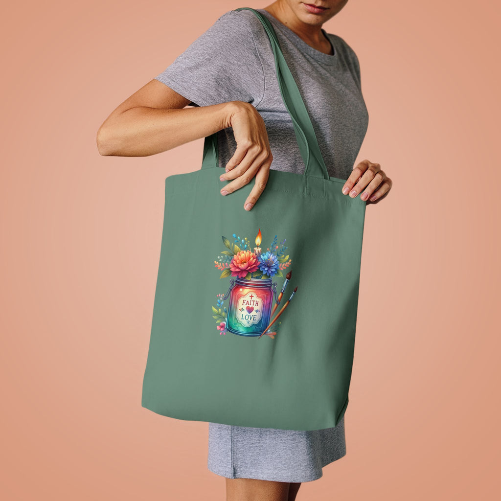 Tote Bag — 'Paint With Love' Floral Art Jar Cotton Tote