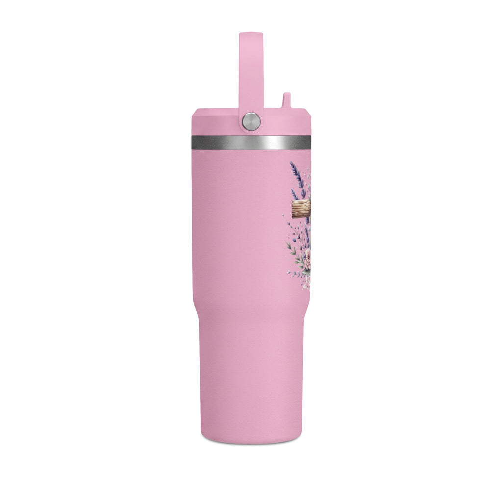 32oz Tumbler with Floral Cross Design — Christian Hydration Bottle | Lavender & Rose Nomad Tumbler