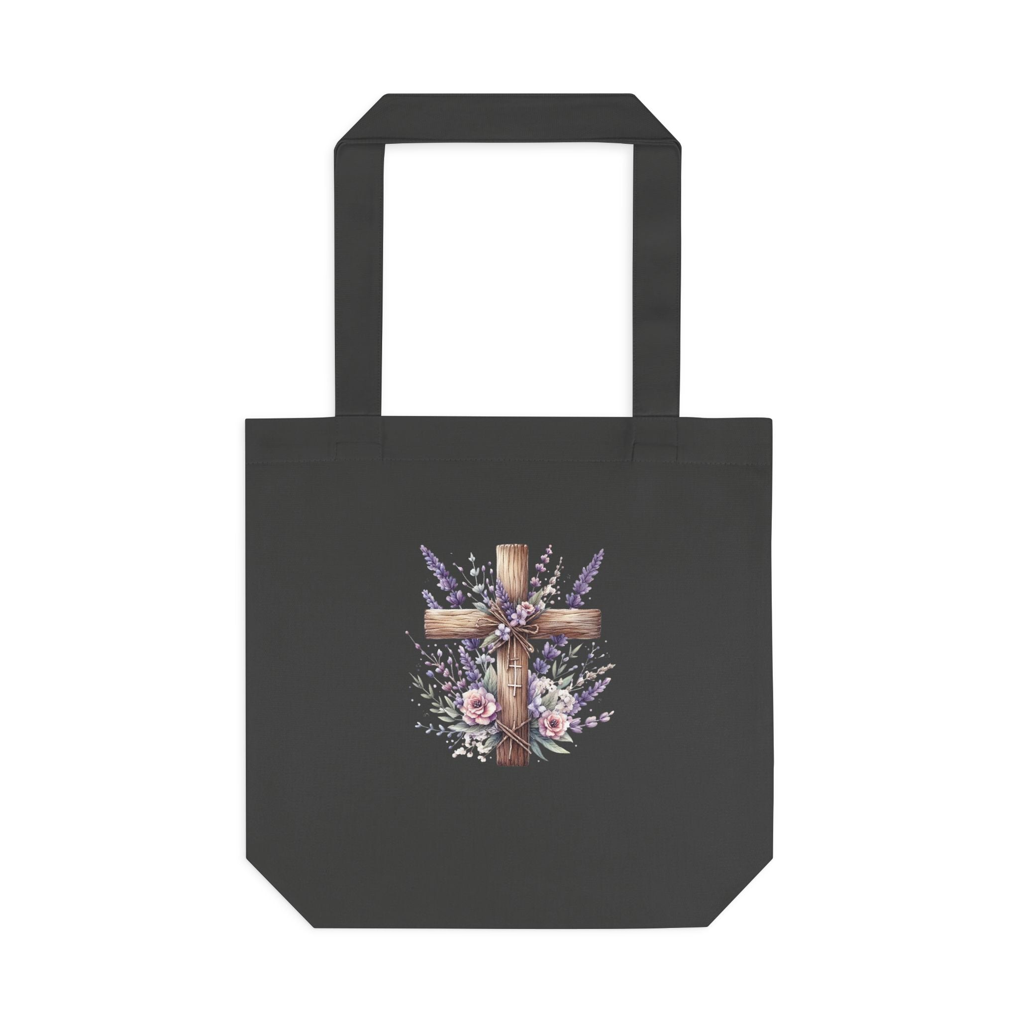 Floral Cross Cotton Tote Bag - Christian Easter Floral Grocery Tote
